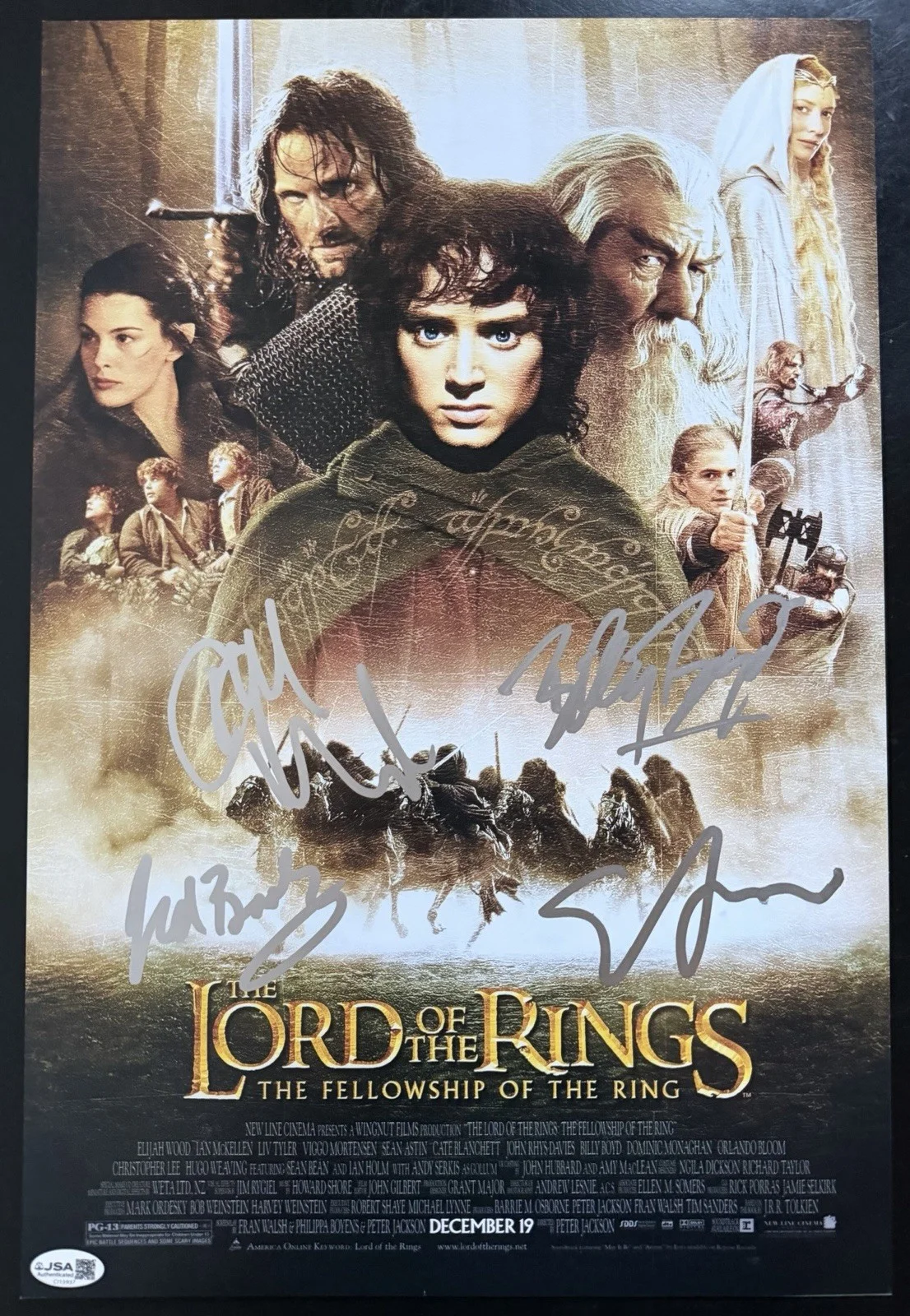 ELIJAH WOOD +3 SIGNED LOTR: THE FELLOWSHIP OF THE RING SIGNED 12X18 POSTER JSA, изображение 2