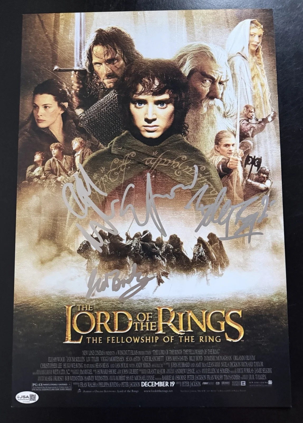 ELIJAH WOOD +3 SIGNED LOTR: THE FELLOWSHIP OF THE RING SIGNED 12X18 POSTER JSA, image 2