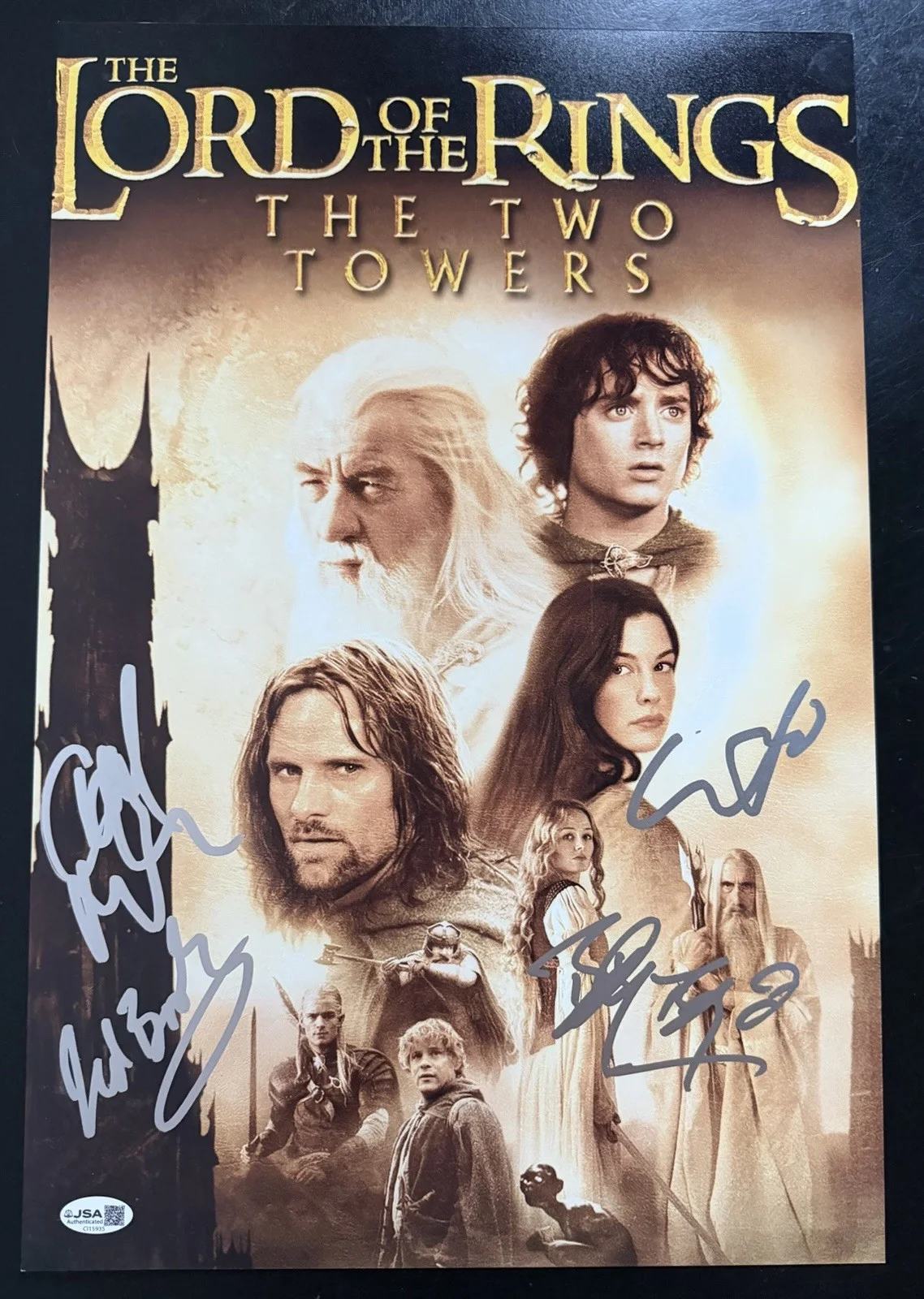 ELIJAH WOOD +3 SIGNED ‘LOTR: THE TWO TOWERS’ SIGNED 12X18 MOVIE POSTER JSA COA, изображение 2