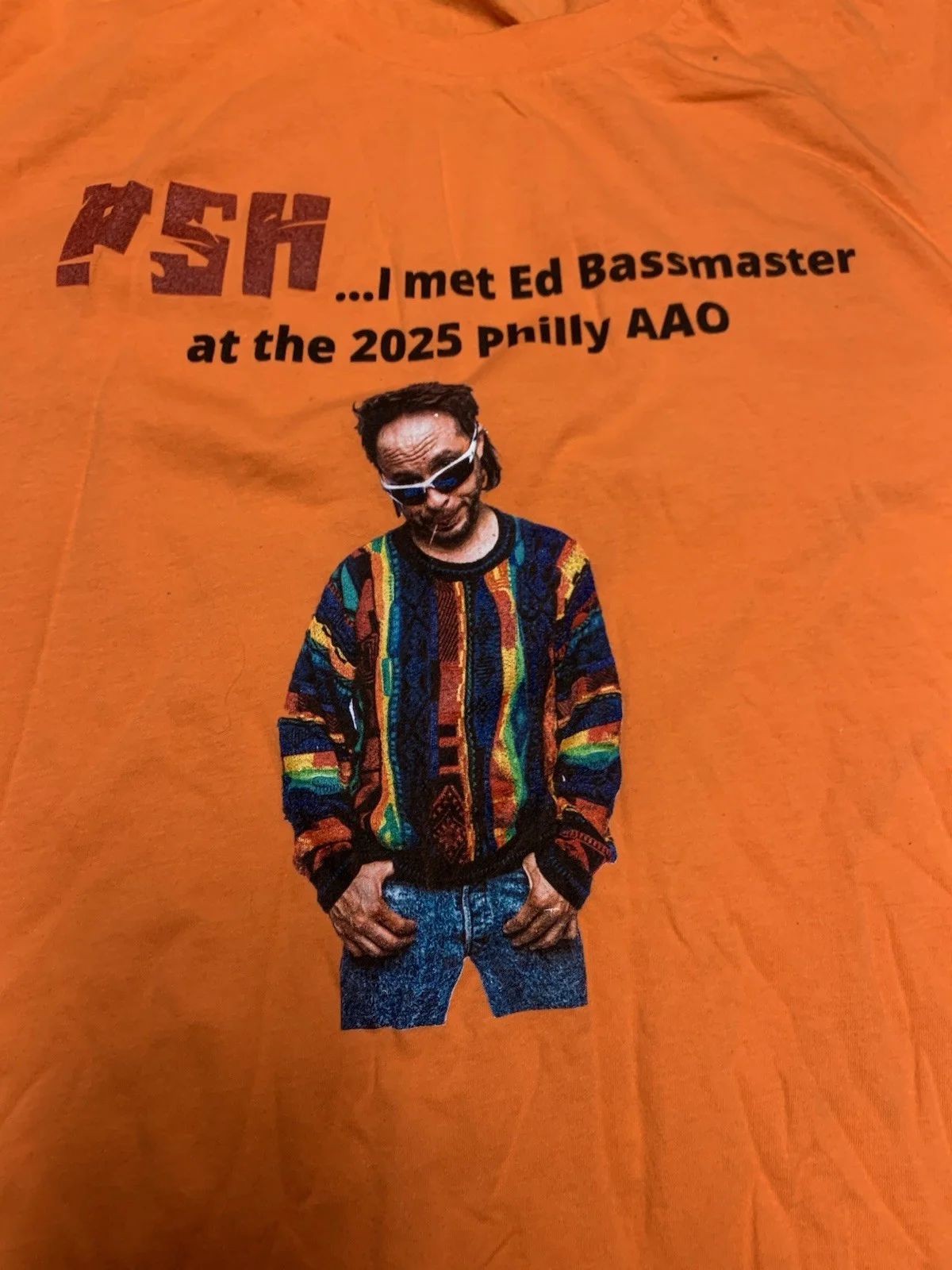 PSH! Ed Bassmaster SIGNED Merch Tshirt YouTube Comedian Large Orange Tee, image 5