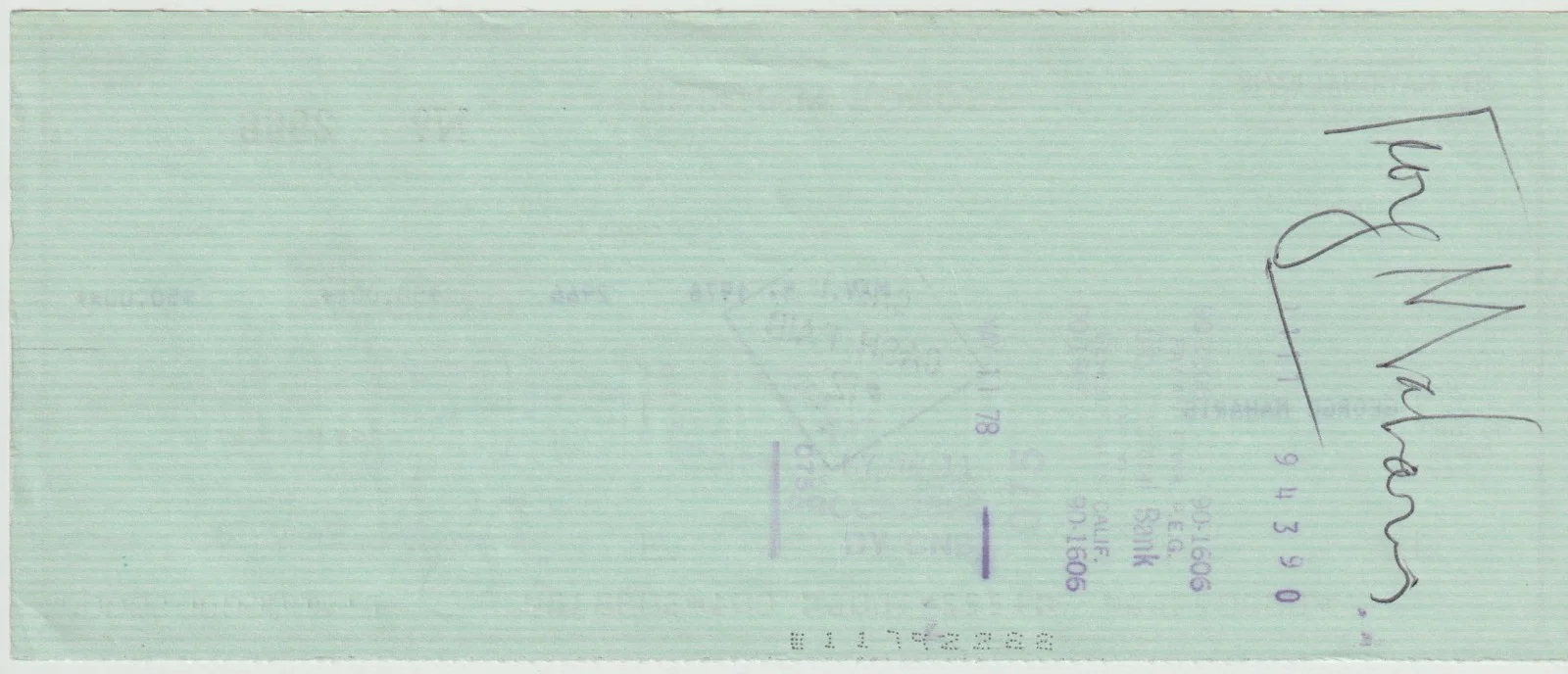George Maharis — GEORGE MAHARIS Signed 2x's Personal Check - Actor & Singer, image 2