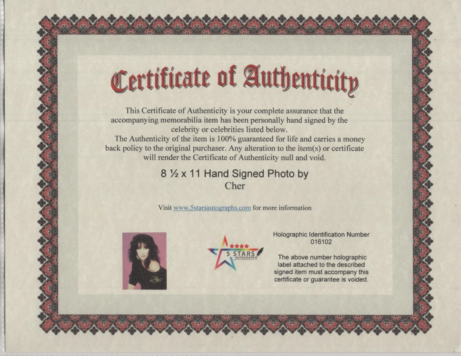 CHER AUTOGRAPHED 8 1/2 X 11 SEXY PHOTO / COA, изображение 2