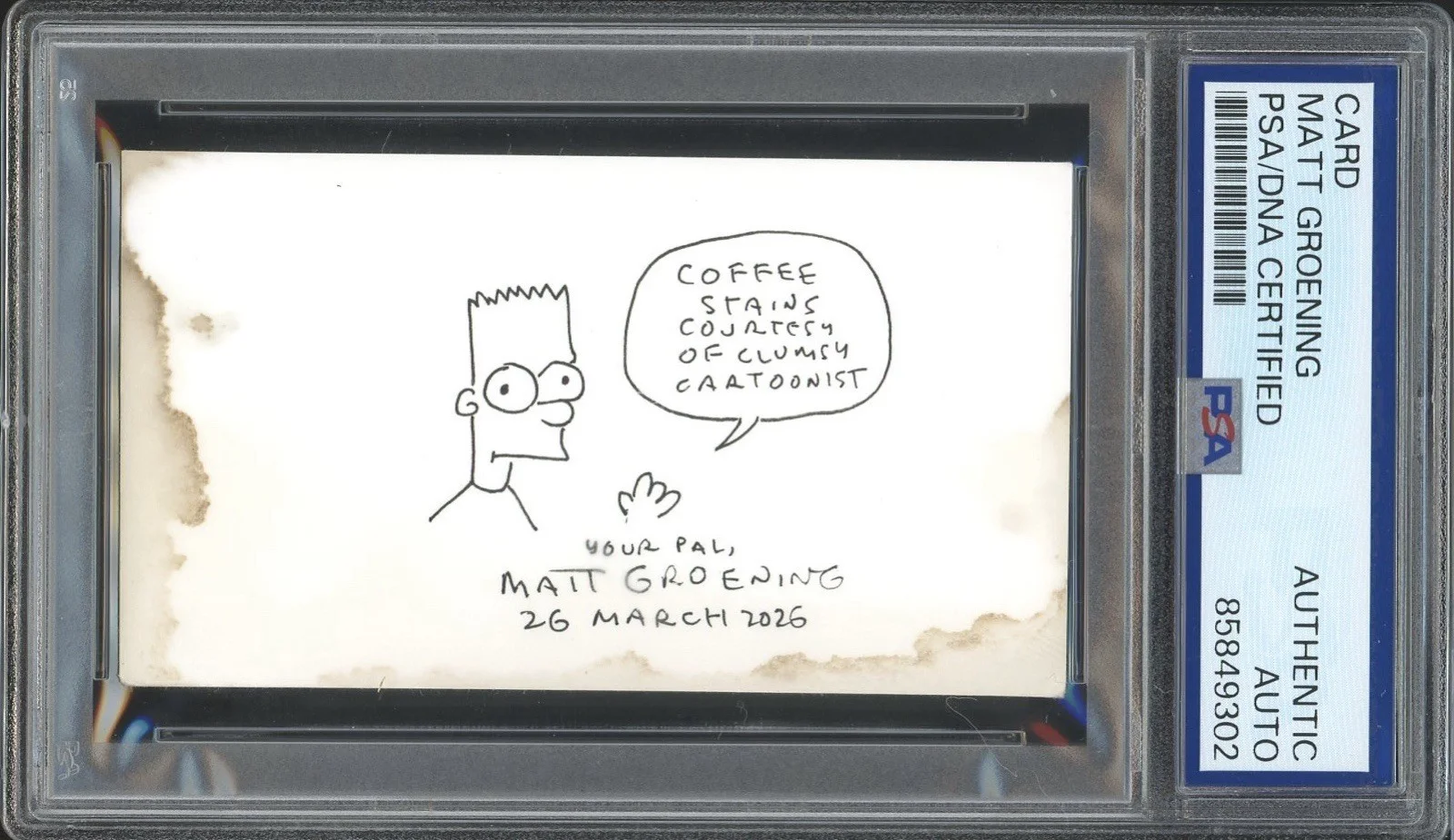 Matt Groening — Matt Groening Signed Business Card Bart Simpson Coffee Stain Sketch PSA AUTO, изображение 2
