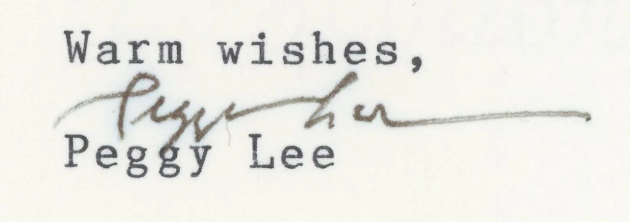 Peggy Lee Jazz Singer Autographed Signed Letter AMCo COA, image 2