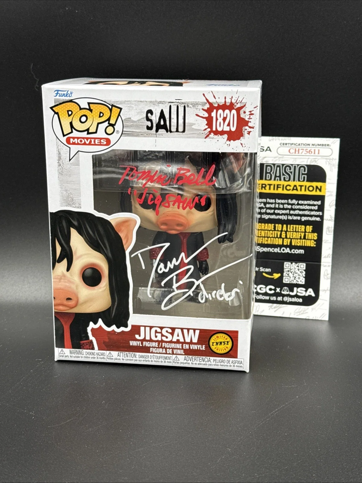 TOBIN BELL — TOBIN BELL & DARREN LYNN BOUSMAN DUEL SIGNED SAW JIGSAW CHASE FUNKO POP 1820 JSA