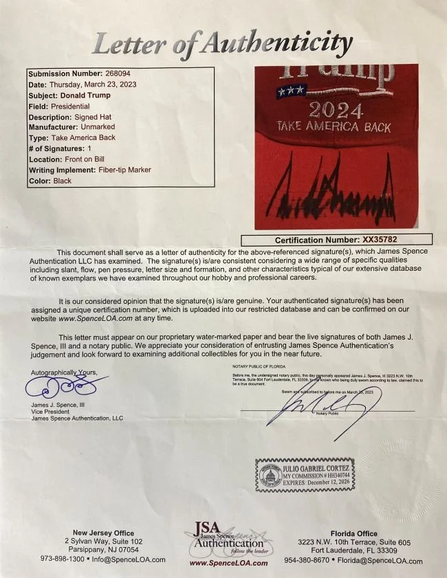 Donald Trump — President Donald Trump Signed 2024 Take America Back Adjustable Hat JSA LOA, image 3