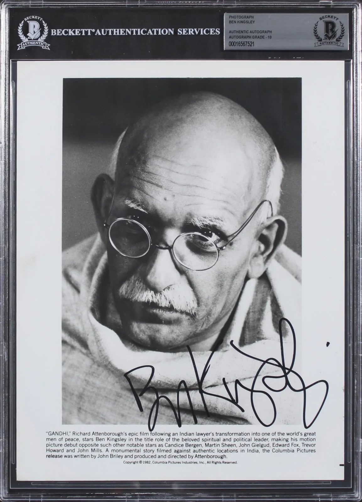 Ben Kingsley — Ben Kingsley Gandhi Authentic Signed 8x10 Photo Auto Graded Gem 10! BAS Slabbed, изображение 4