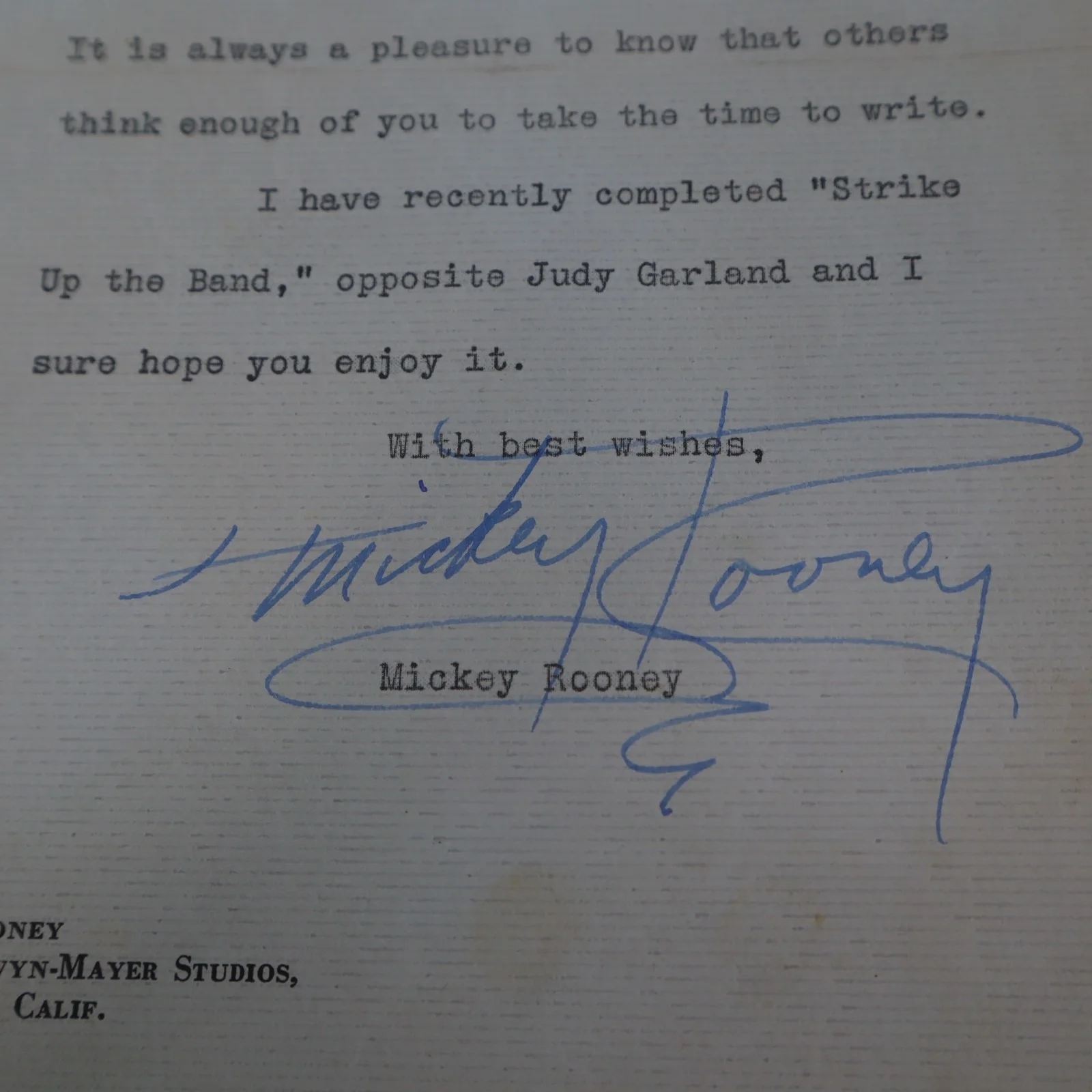 MICKEY ROONEY academy award winner actor 1920-2014 Hand Signed AUTO LETTER, изображение 2