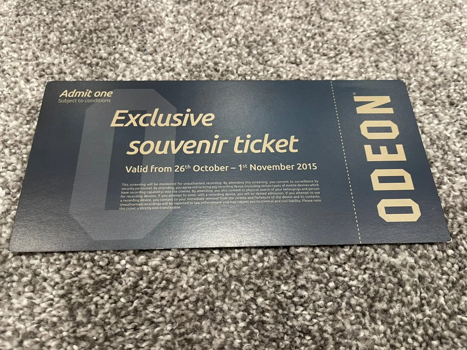 JAMES BOND 007 SPECTRE 2-sided souvenir cinema ticket 8x4 inches, image 2