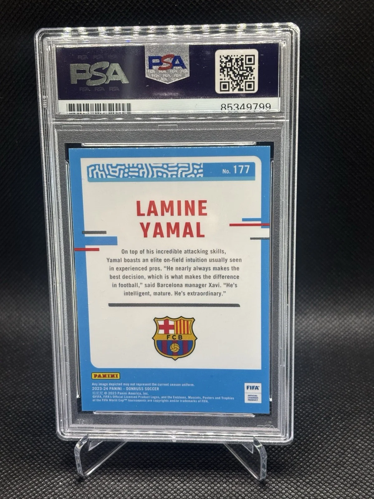 LAMINE YAMAL — LAMINE YAMAL SIGNED 2023-24 DONRUSS RATED ROOKIE CARD PSA DNA GEM MINT 10, изображение 2