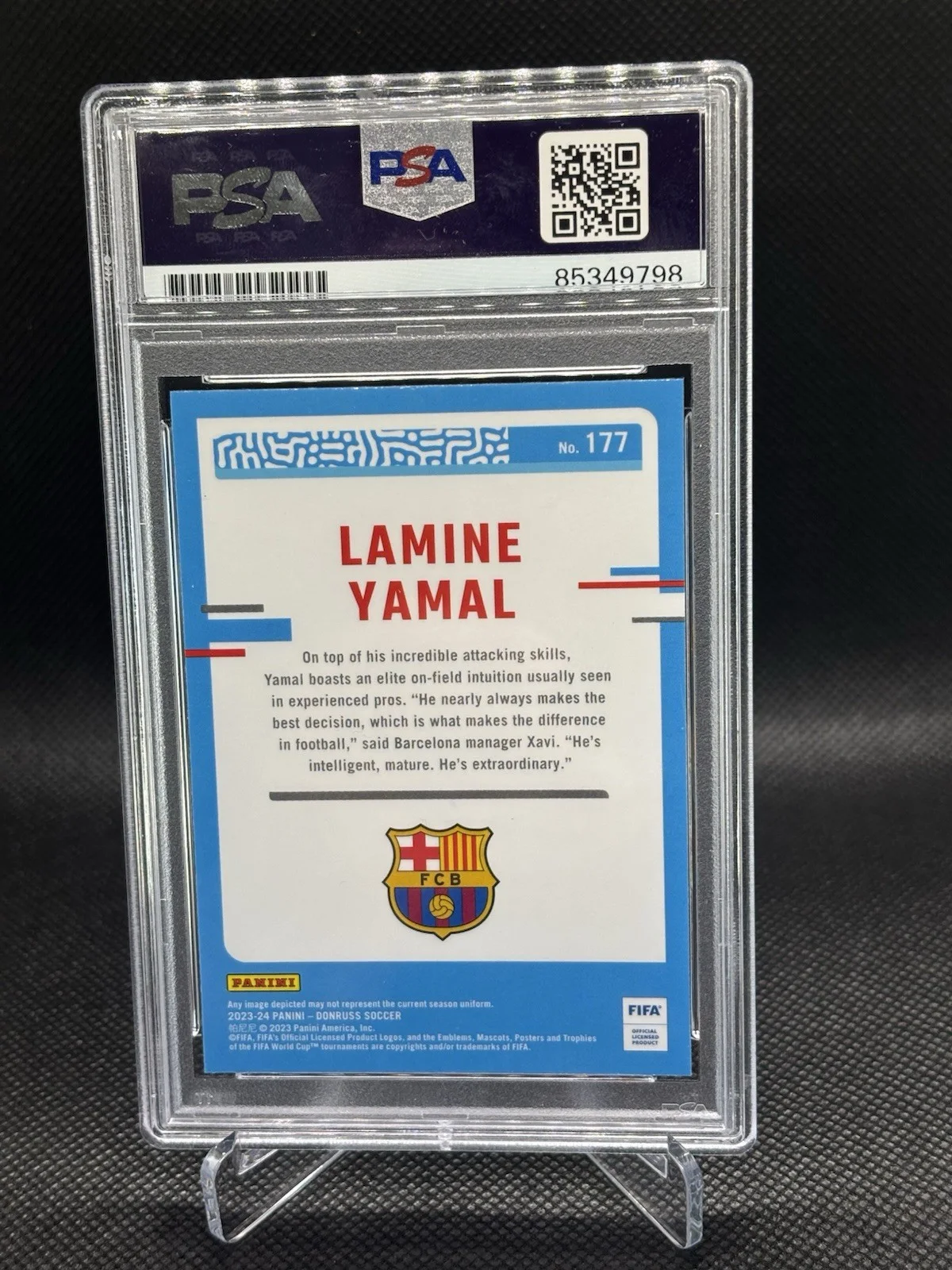 LAMINE YAMAL — LAMINE YAMAL SIGNED 2023-24 DONRUSS RATED ROOKIE CARD PSA DNA GEM MINT 10, изображение 2