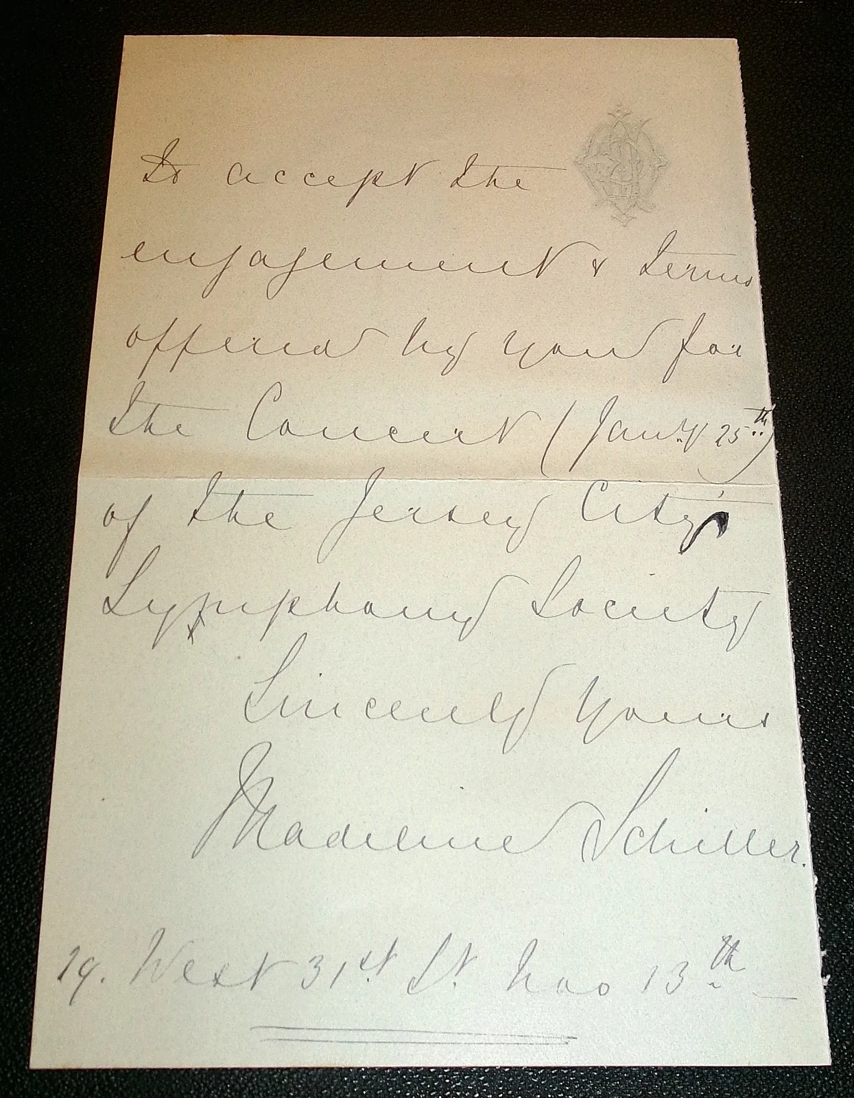 Madeline Schiller Piano Signed Letter 1882 Engaging Concert Theodore Thomas RARE, image 3