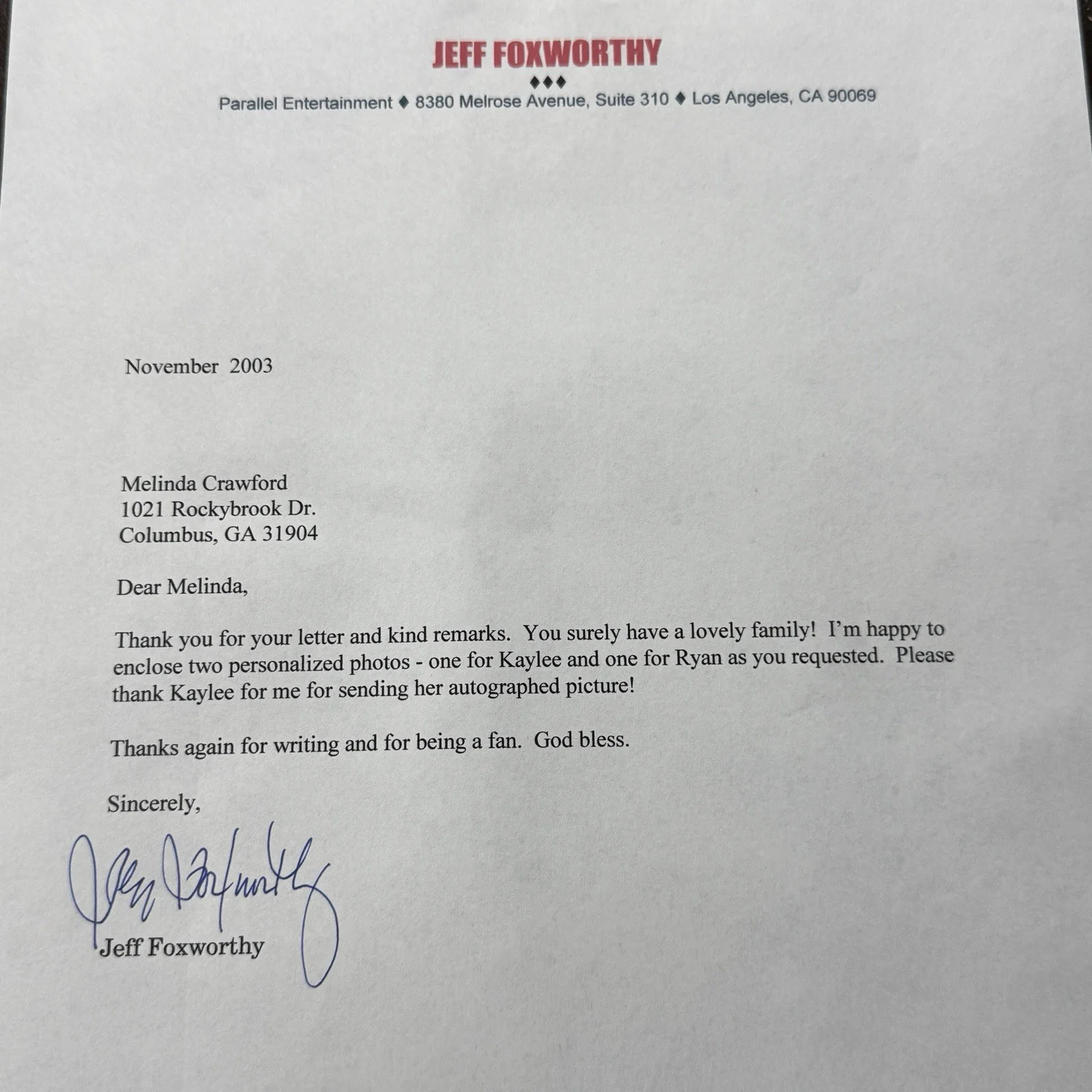 Jeff Foxworthy Autograph 8.5x11 With Personal Signed Letter COA Authentic 2003, image 4