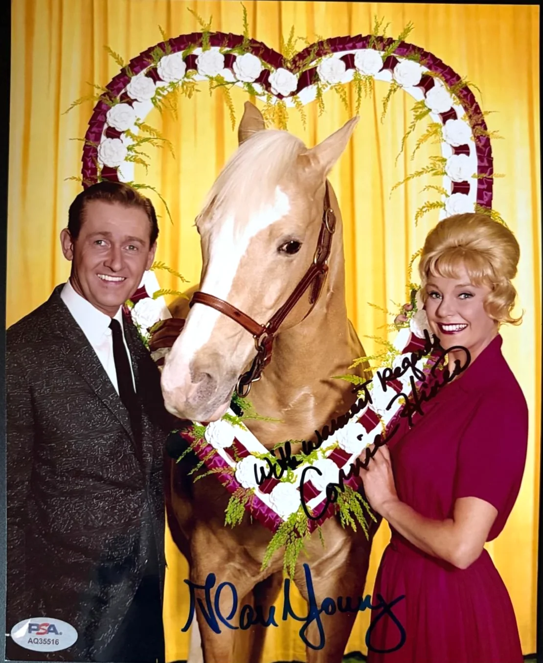Connie Hines and Alan Young — CONNIE HINES ALAN YOUNG SIGNED AUTOGRAPHED 8X10 PHOTO MISTER ED HORSE PSA COA