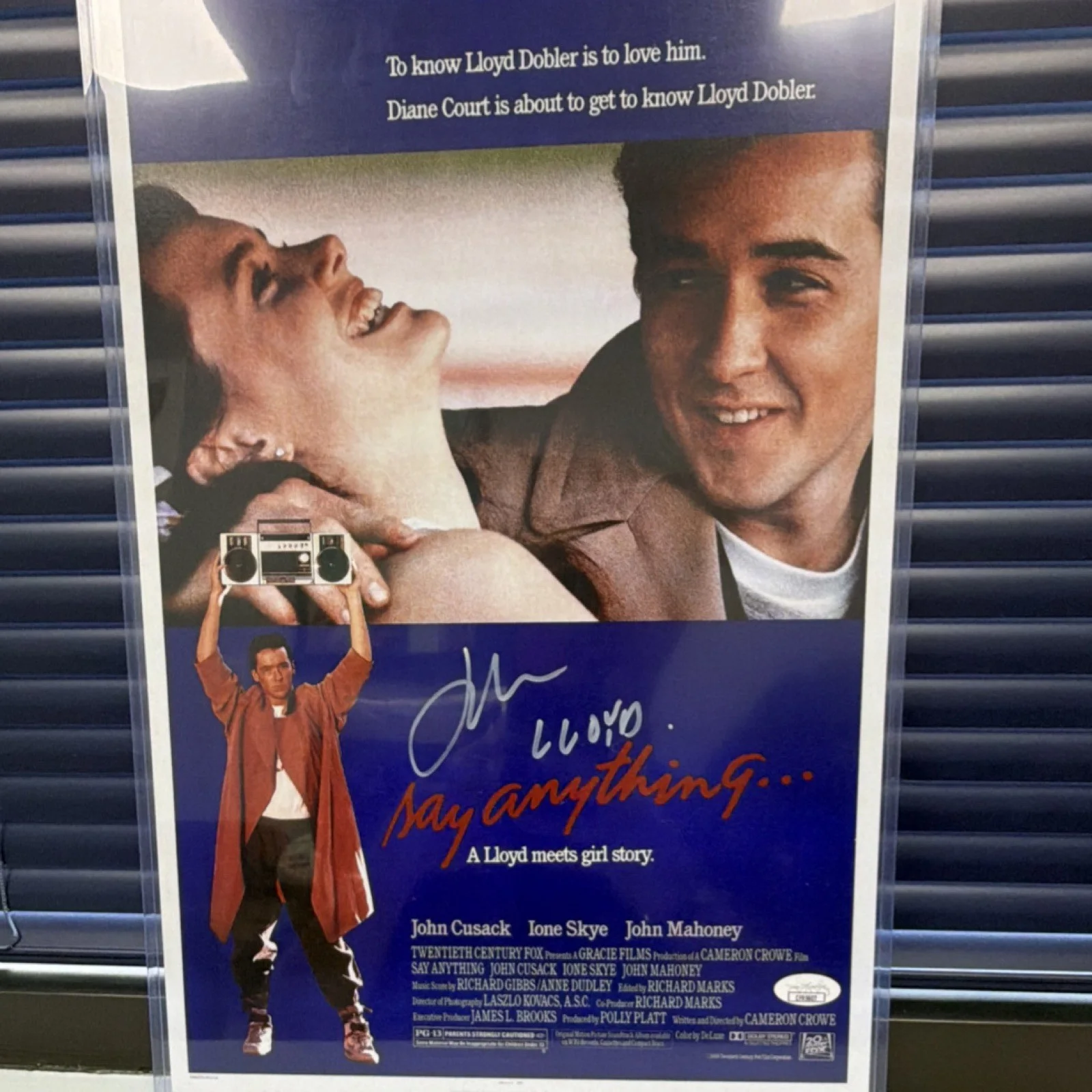 John Cusack — John Cusack Signed Say Anything Poster 11x17 JSA Authentic with character name, image 2