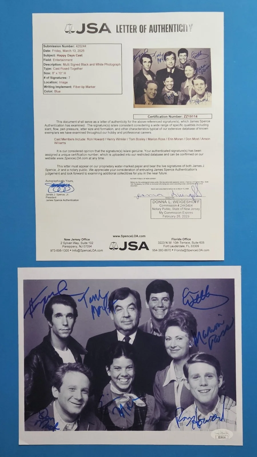 Ron Howard, Erin Moran, Henry Winkler — HAPPY DAYS X7 CAST SIGNED 8X10 PHOTO RON HOWARD ERIN MORAN +5 JSA COA psa bas