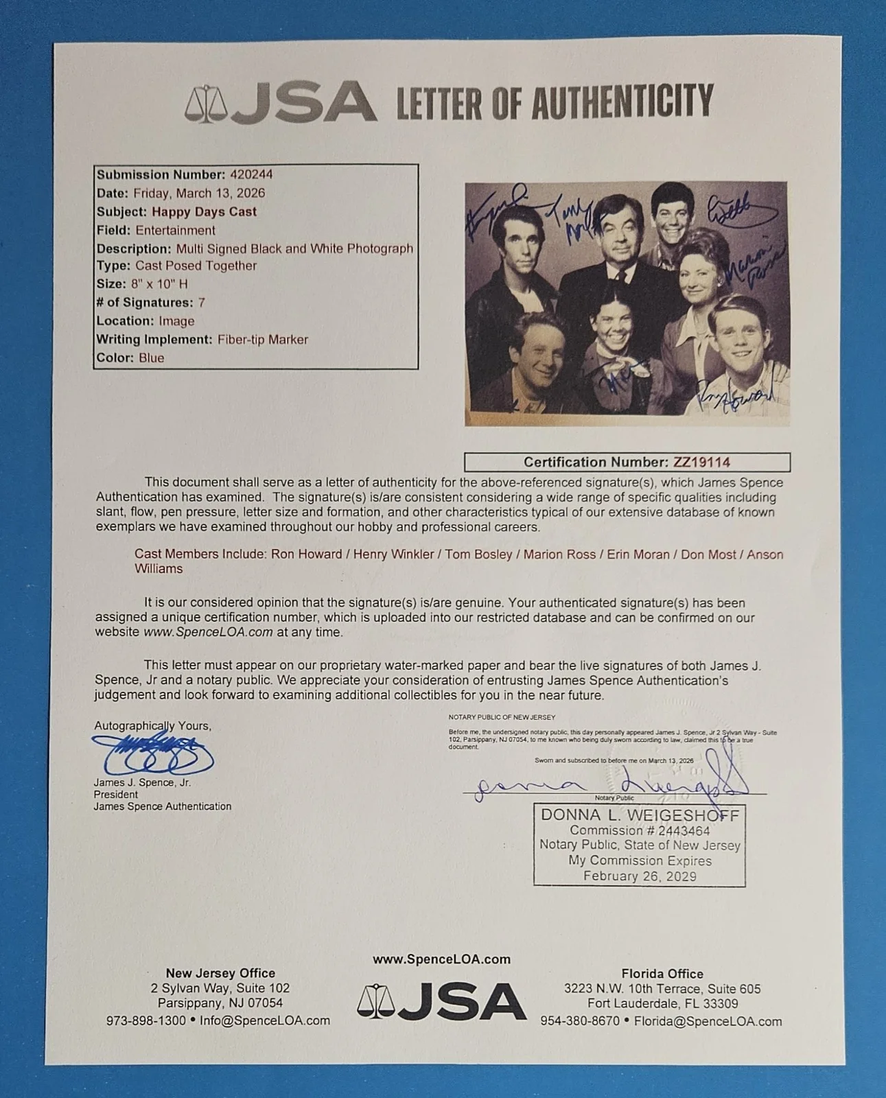 Ron Howard, Erin Moran, Henry Winkler — HAPPY DAYS X7 CAST SIGNED 8X10 PHOTO RON HOWARD ERIN MORAN +5 JSA COA psa bas, изображение 3