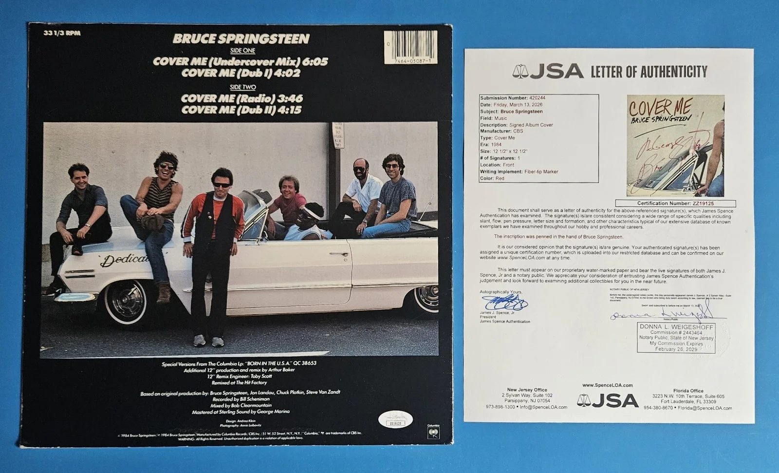BRUCE SPRINGSTEEN SIGNED "COVER ME" 12" VINYL RECORD ALBUM COVER JSA COA psa bas, изображение 5