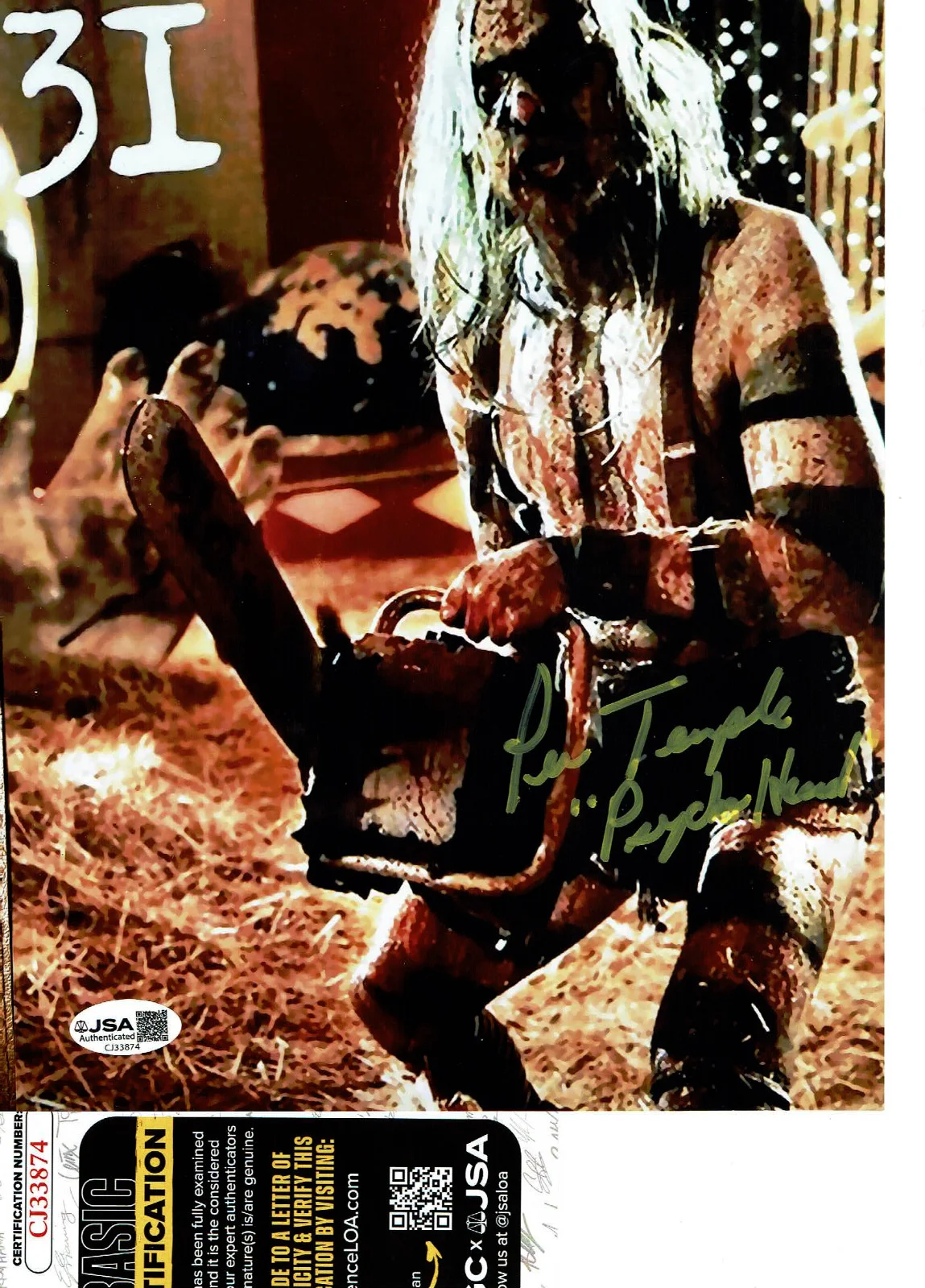 Lew temple — 31 A Rob Zombie Flim Lew Temple autographed 8x10 chain saw photo JSA Certified*