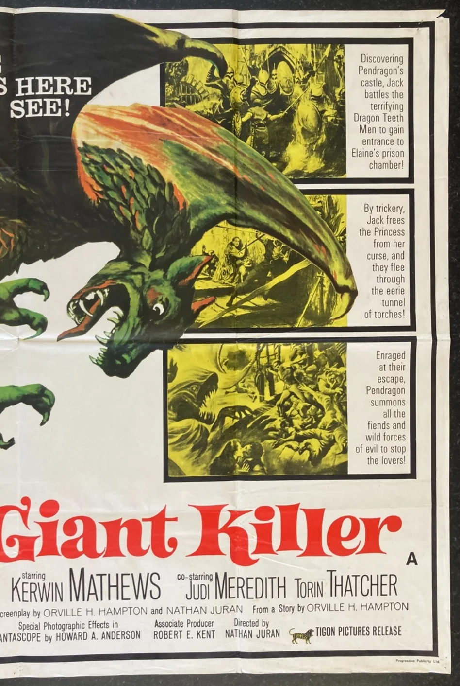 JACK THE GIANT KILLER 1962 Original Cinema UK Quad Movie POSTER Kerwin Mathews, изображение 4