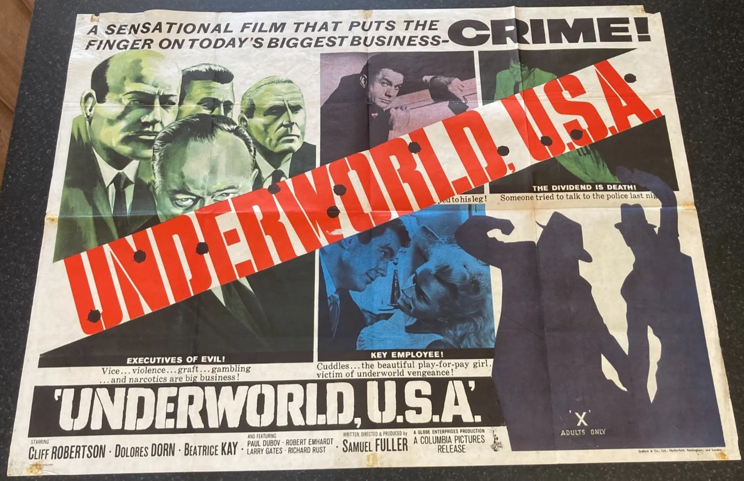 UNDERWORLD U.S.A 1961 Original Cinema UK Quad Movie POSTER Cliff Robertson Rare, изображение 2