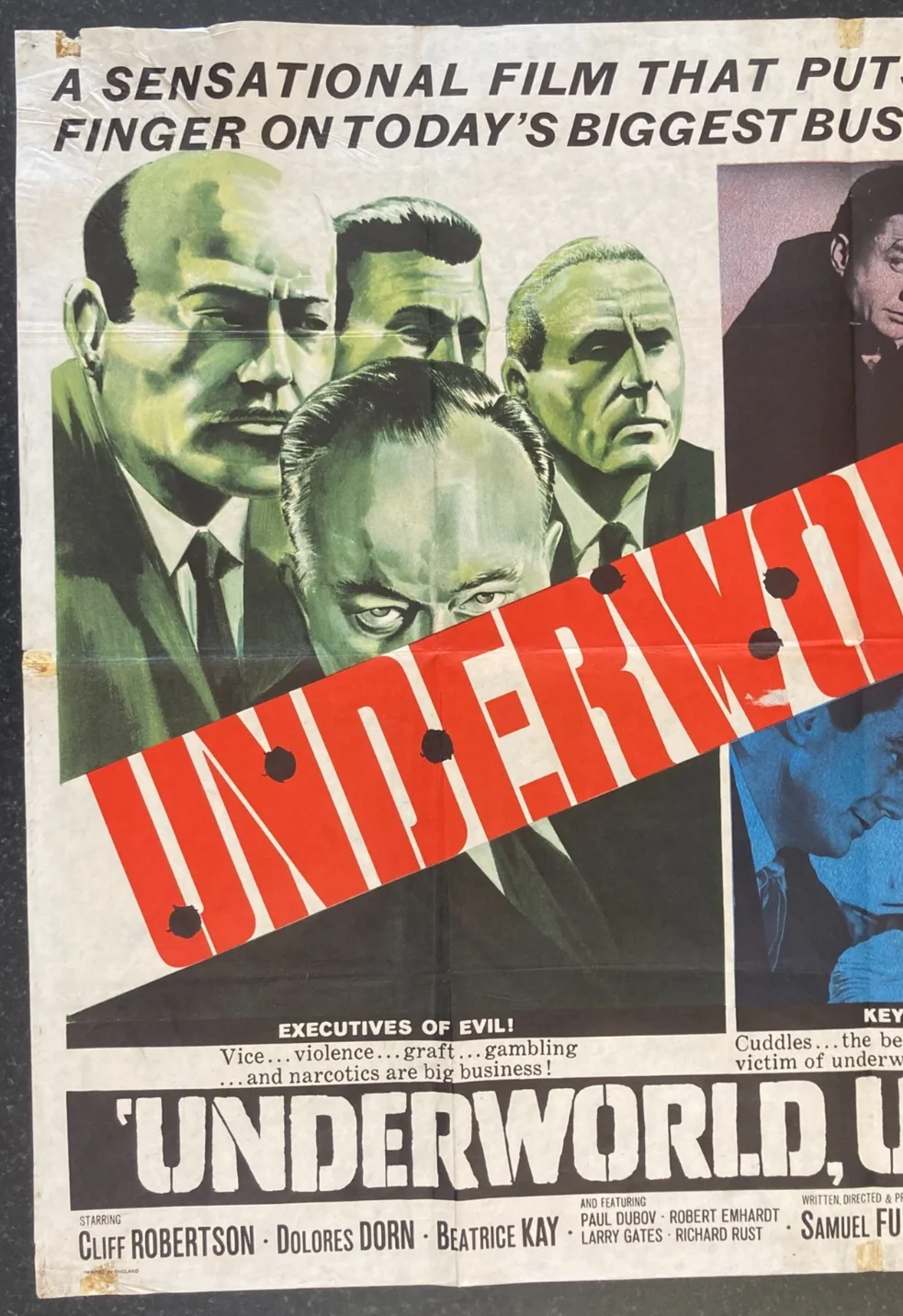 UNDERWORLD U.S.A 1961 Original Cinema UK Quad Movie POSTER Cliff Robertson Rare, изображение 3