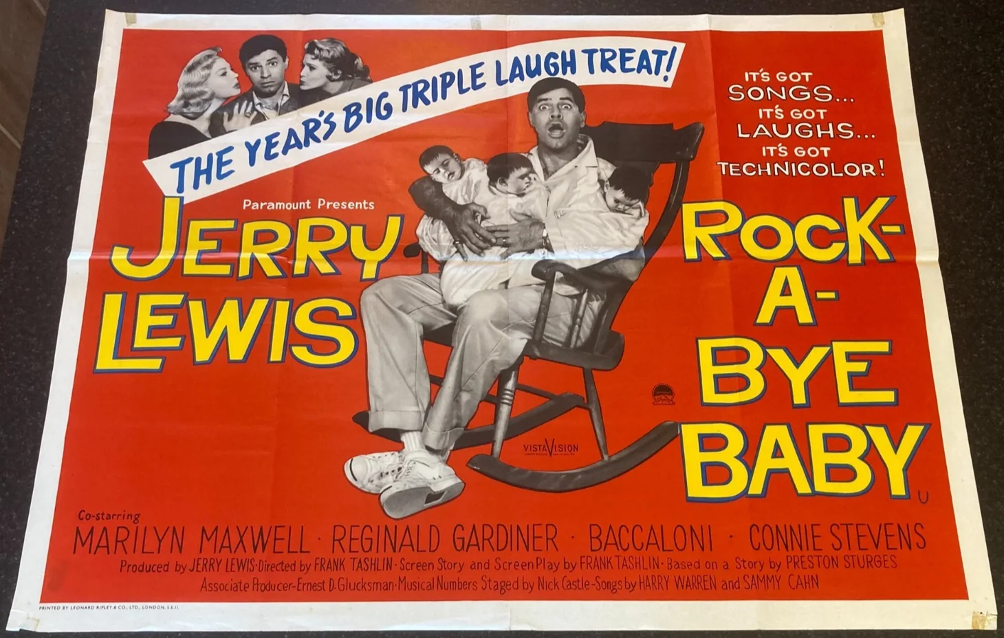 ROCK A BYE BABY 1958 Original Cinema UK Quad Movie POSTER Jerry Lewis Rare, изображение 2