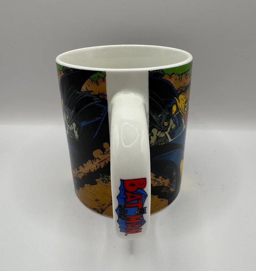 Batman and Robin Batmobile Ceramic Coffee Mug Blue Retro Comic Style Tea Cup, image 2