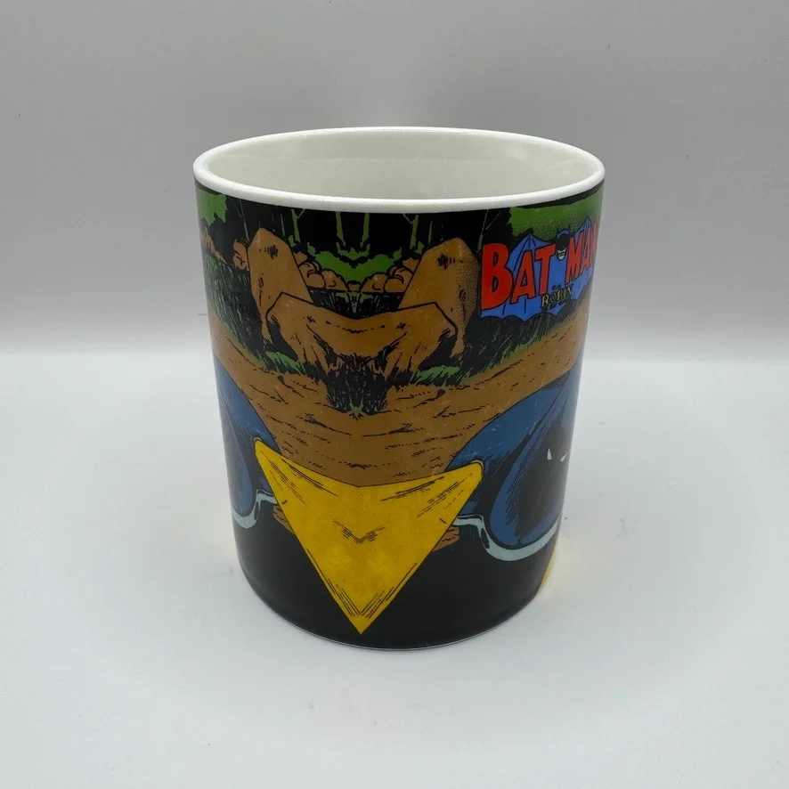 Batman and Robin Batmobile Ceramic Coffee Mug Blue Retro Comic Style Tea Cup, image 4