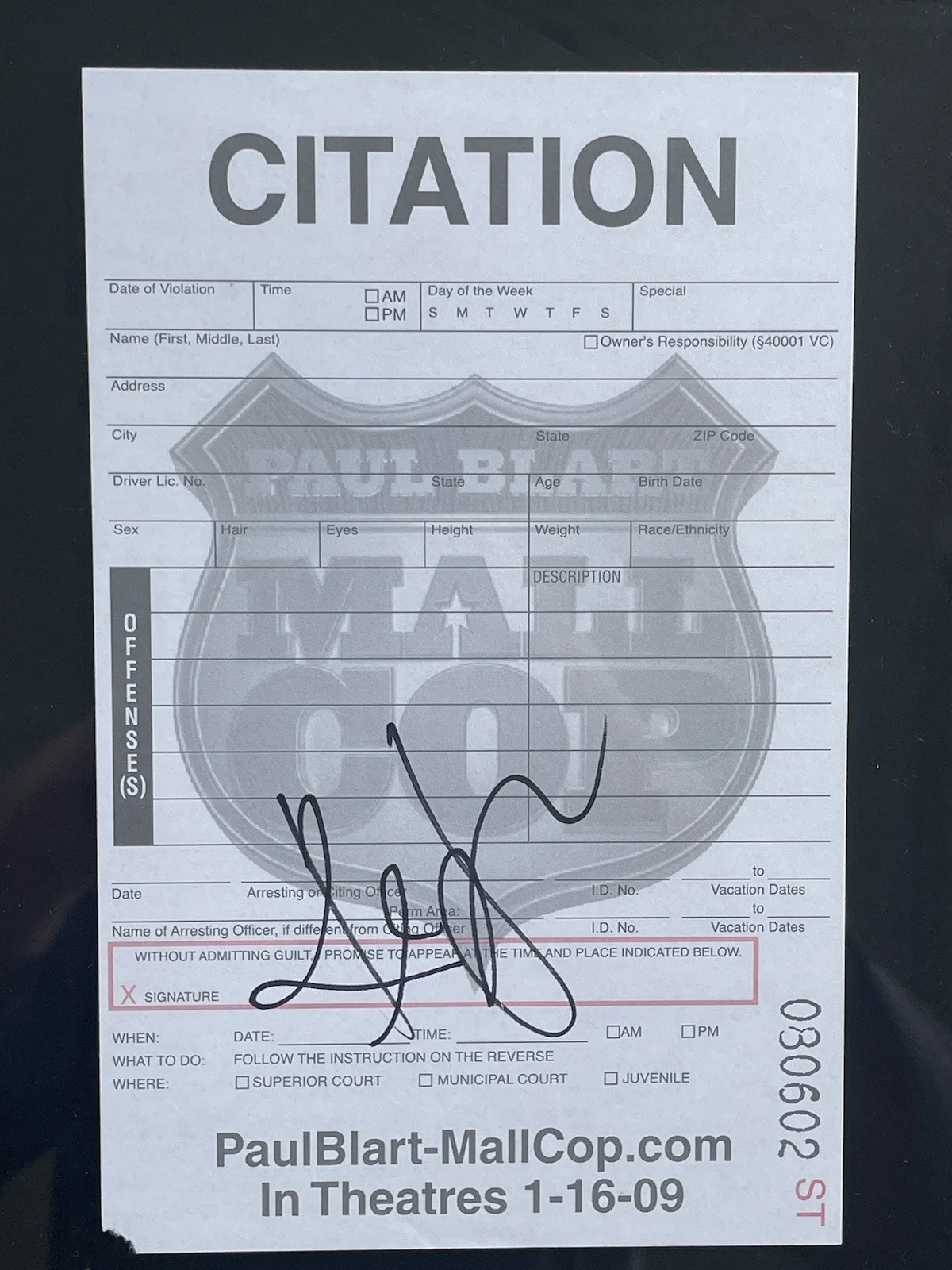 Kevin James — Kevin James Signed Autographed Paul Blart Mall Cop Citation Prop Psa/Dna Slabbed, изображение 2