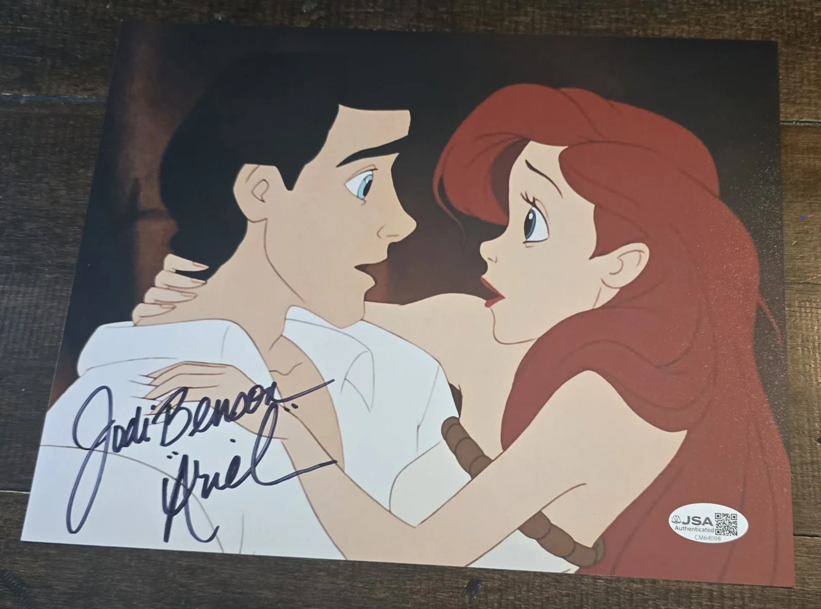 Jodi Benson — Jodi Benson signed Ariel and Prince Eric Little Mermaid 8x10 picture with Ariel