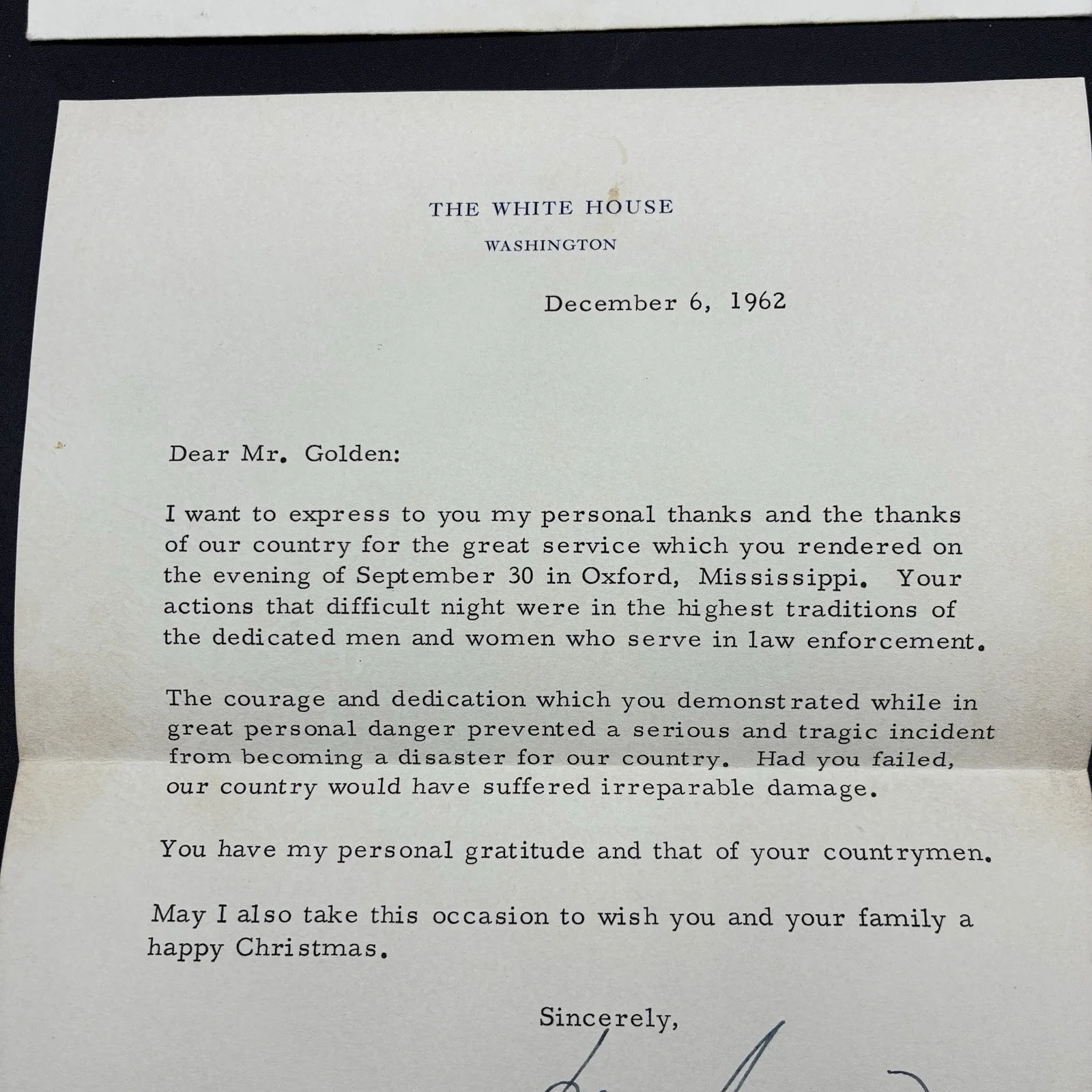 John F. Kennedy — 1962 JFK Signed Letter Ole Miss Riot w/ Envelope Civil Rights History Authentic, изображение 3