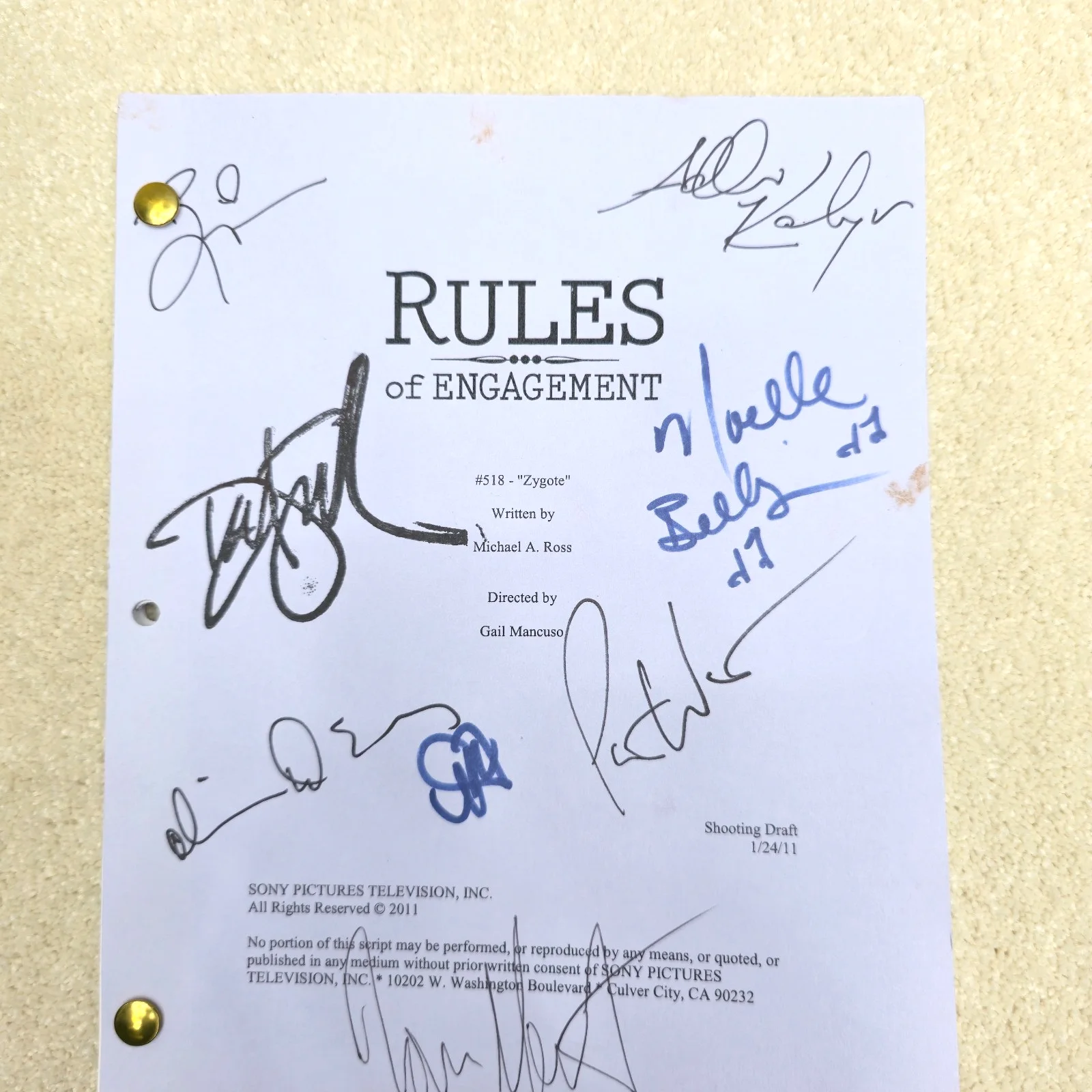 David Spade, Adhir Kalyan, Noelle Bellly — Rules of Engagement Signed Script "Zygote" #518 David Spade Adhir Kalyan Cast, image 2