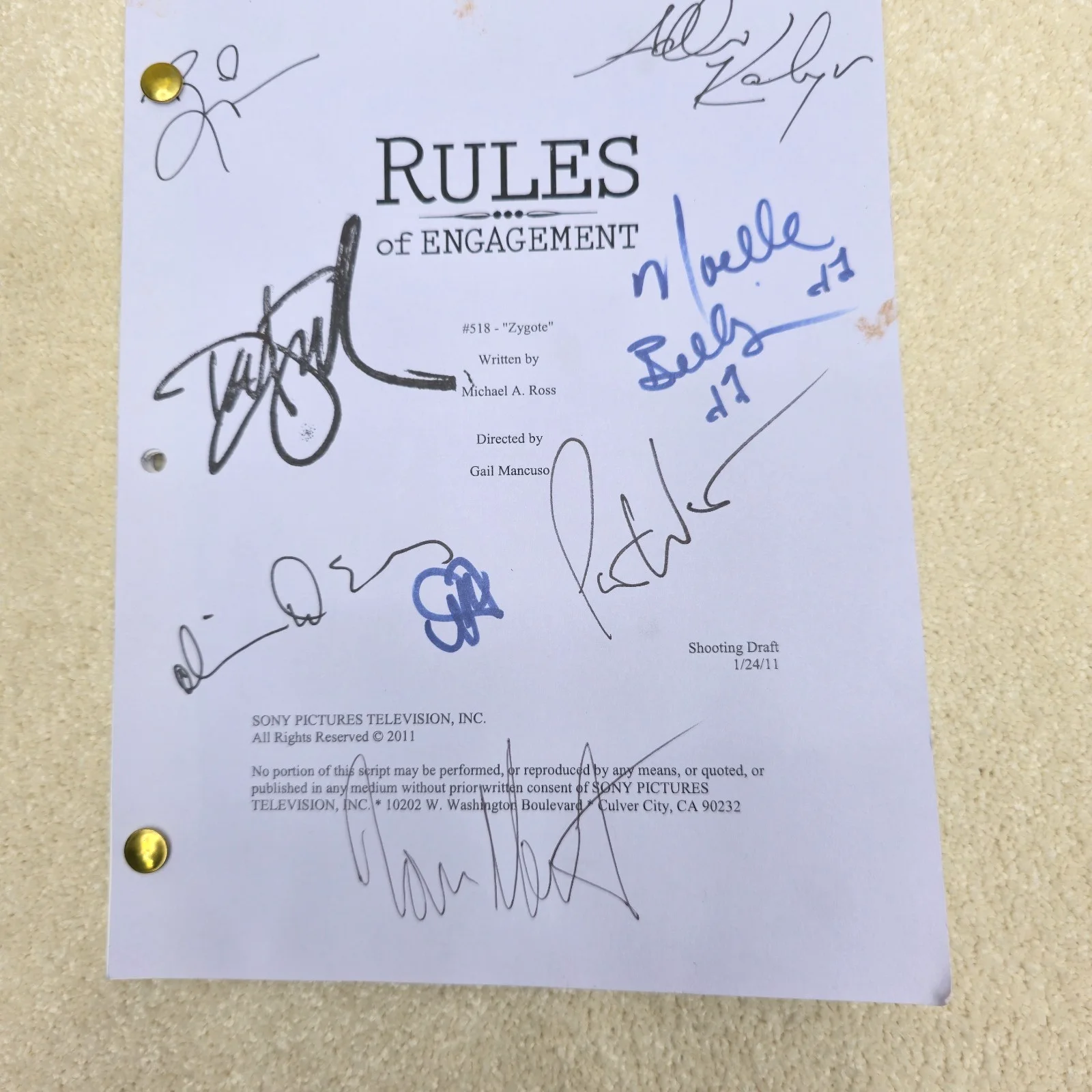 David Spade, Adhir Kalyan, Noelle Bellly — Rules of Engagement Signed Script "Zygote" #518 David Spade Adhir Kalyan Cast, image 3