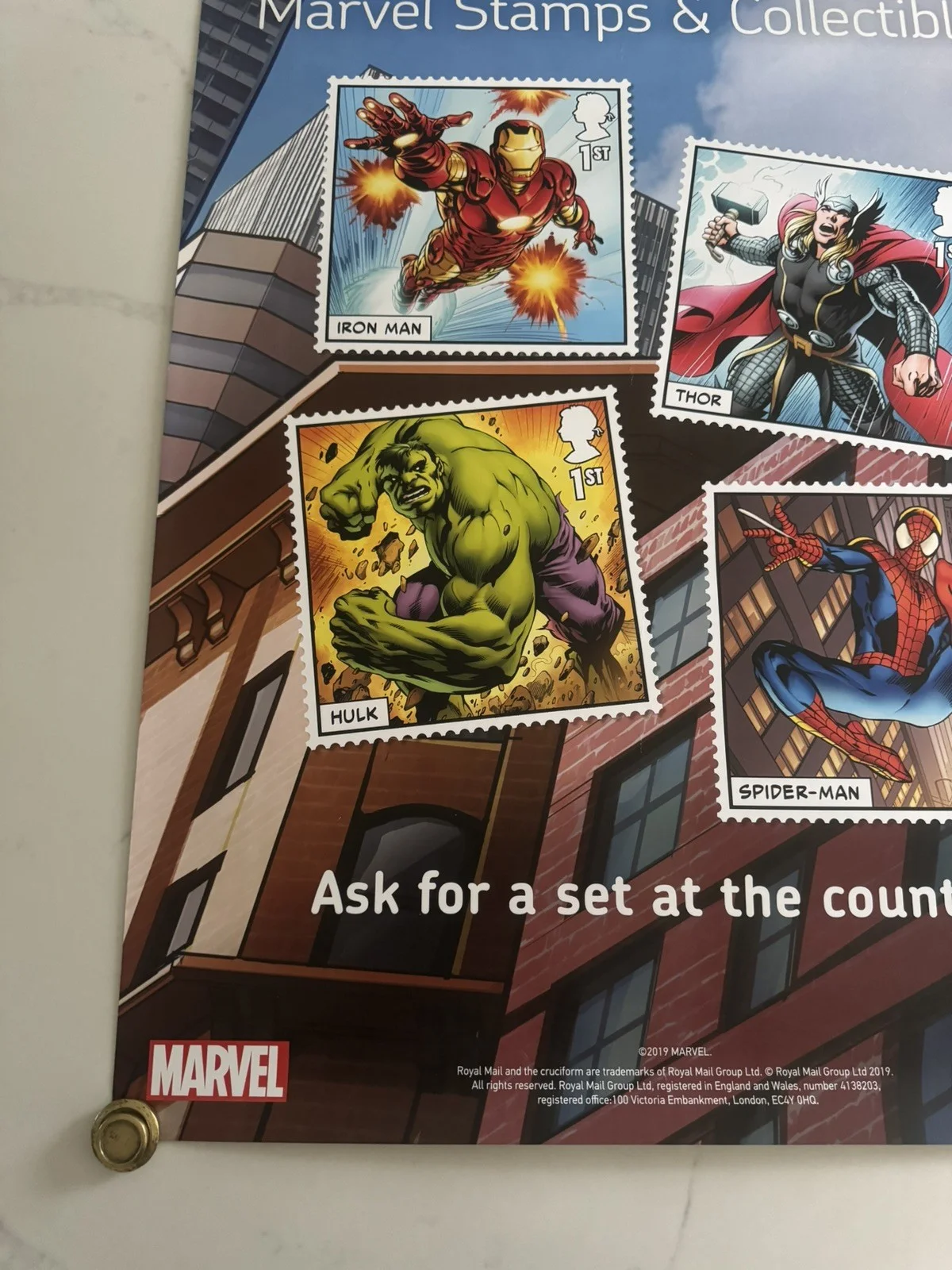 Marvel Thor spider man hulk - stamps Rolled 2019 Rare poster, image 2