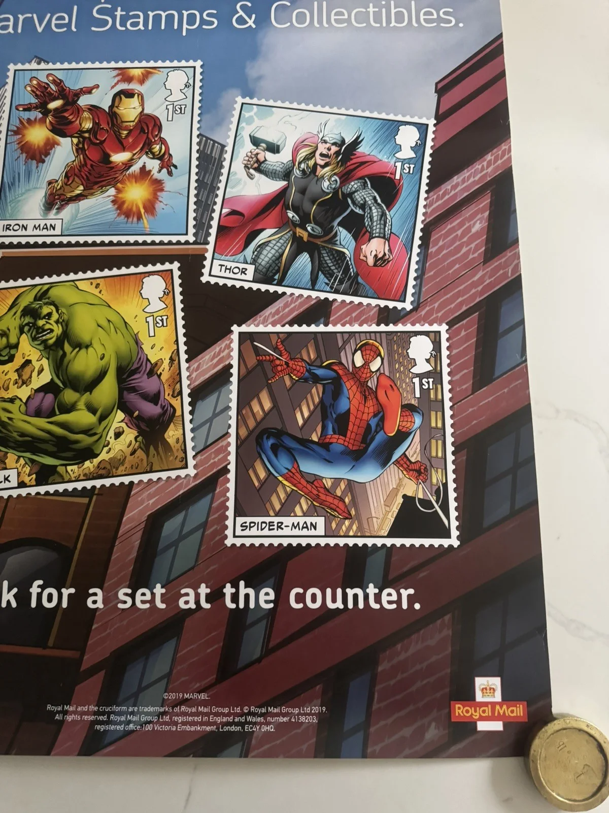 Marvel Thor spider man hulk - stamps Rolled 2019 Rare poster, image 3
