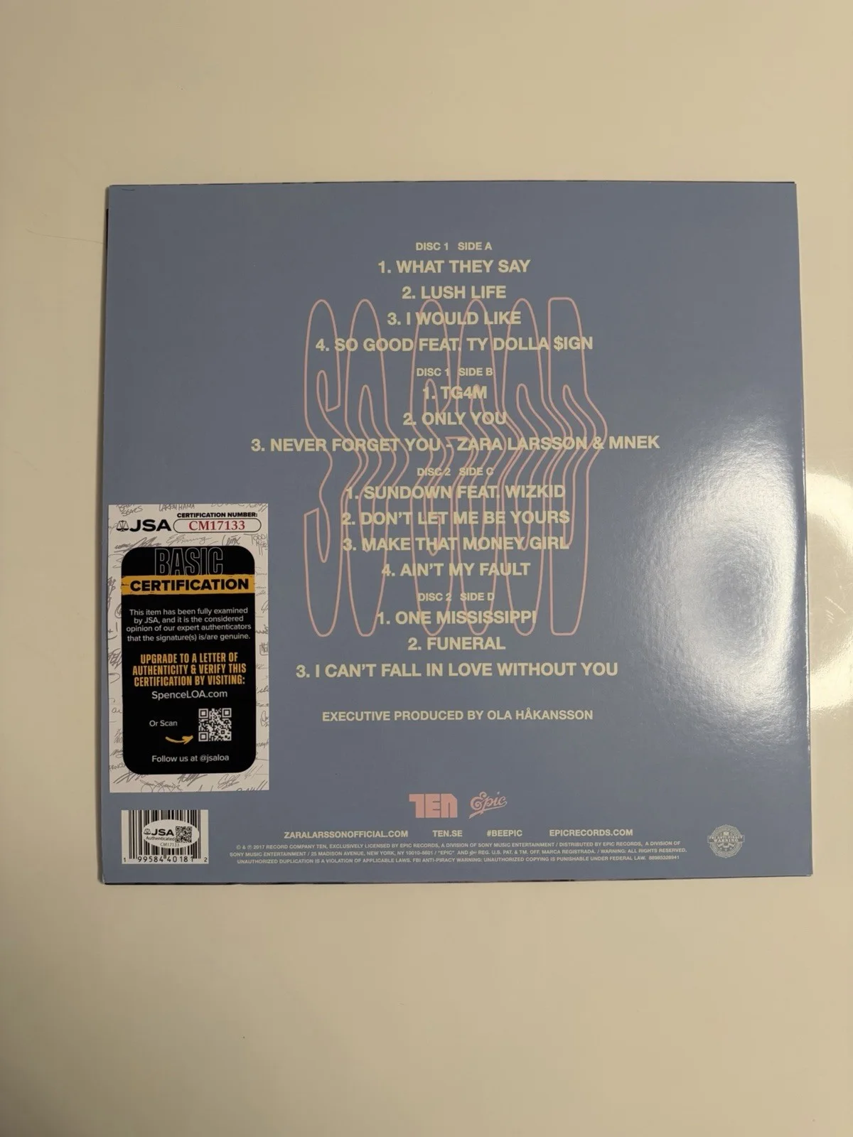 Zara Larsson Autographed So Good Vinyl Rare Lush Life JSA COA, image 2