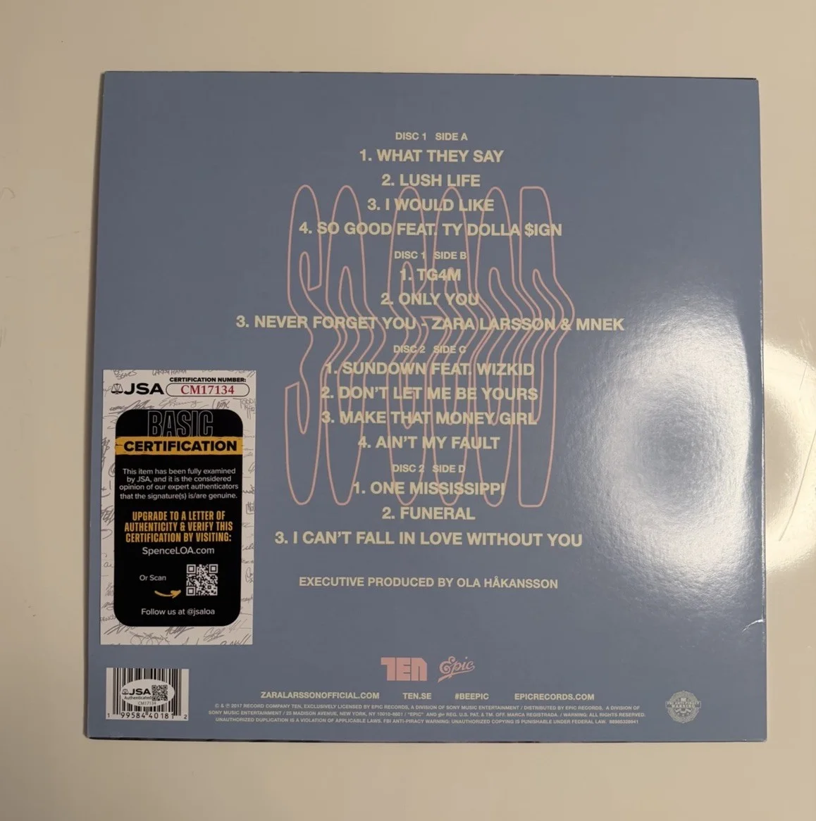 Zara Larsson Autographed So Good Vinyl Rare Lush Life JSA COA, изображение 2