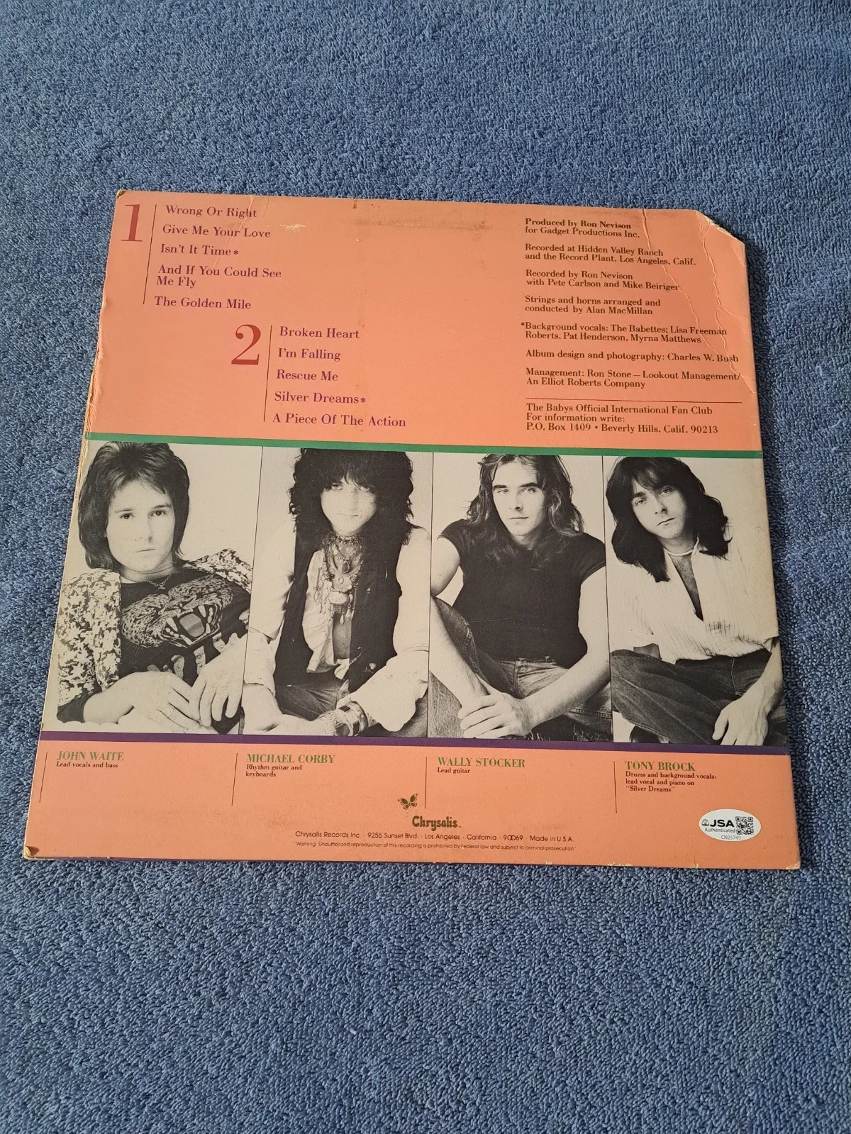 JOHN WAITE SIGNED THE BABYS "BROKEN HEART" LP VINYL JSA COA, image 2