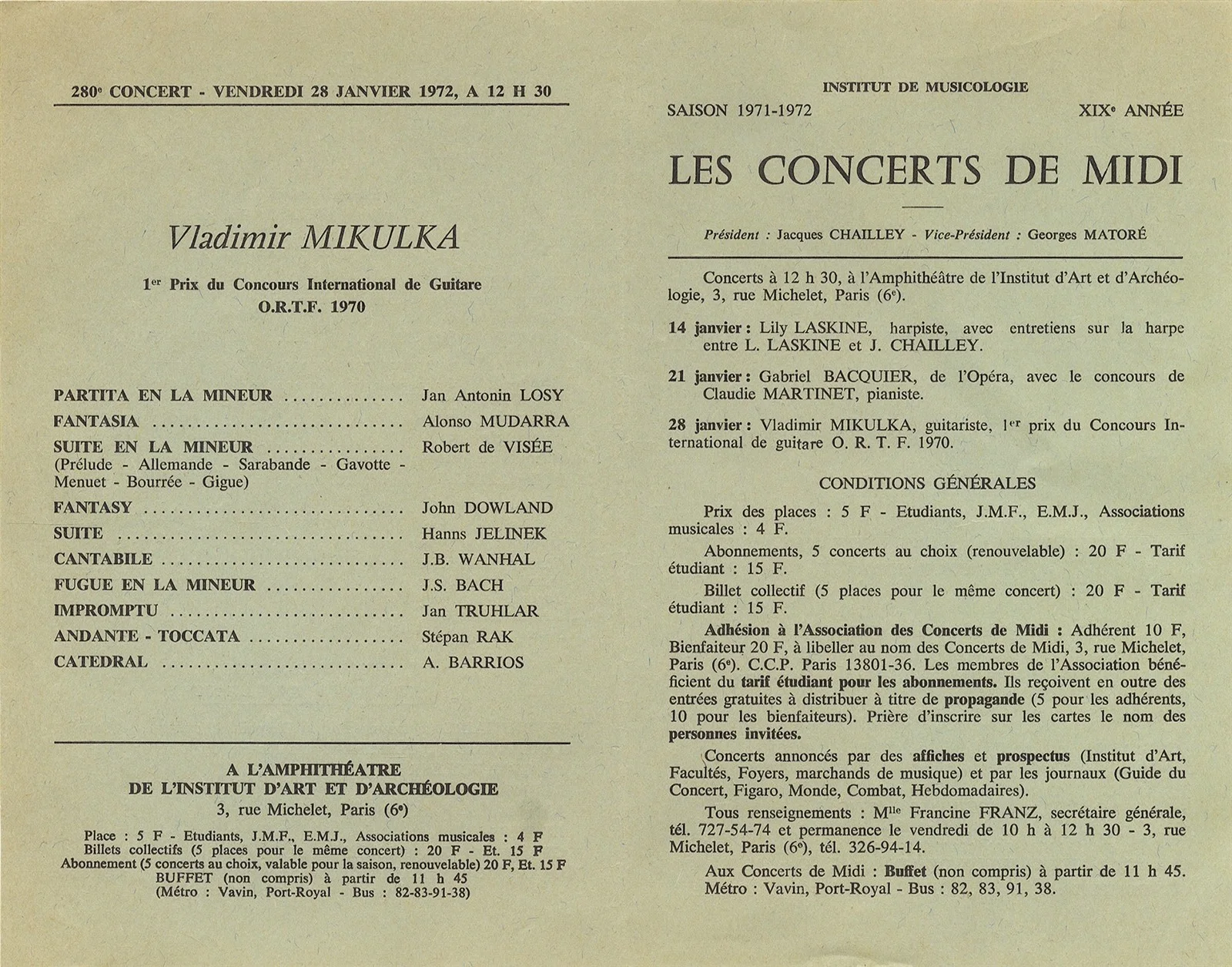 Gabriel Bacquier Signed 1972 Paris Concert Program Les Concerts De Midi, image 2