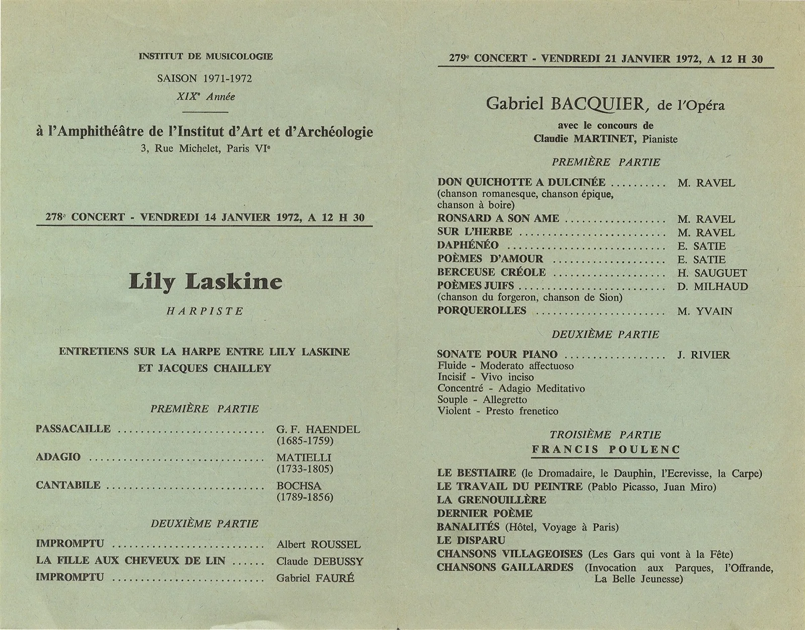 Gabriel Bacquier Signed 1972 Paris Concert Program Les Concerts De Midi, image 3