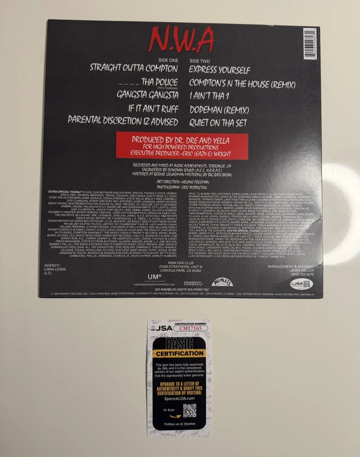 Ice Cube Straight Outta Compton Autographed Vinyl Record N.W.A. JSA COA, image 2