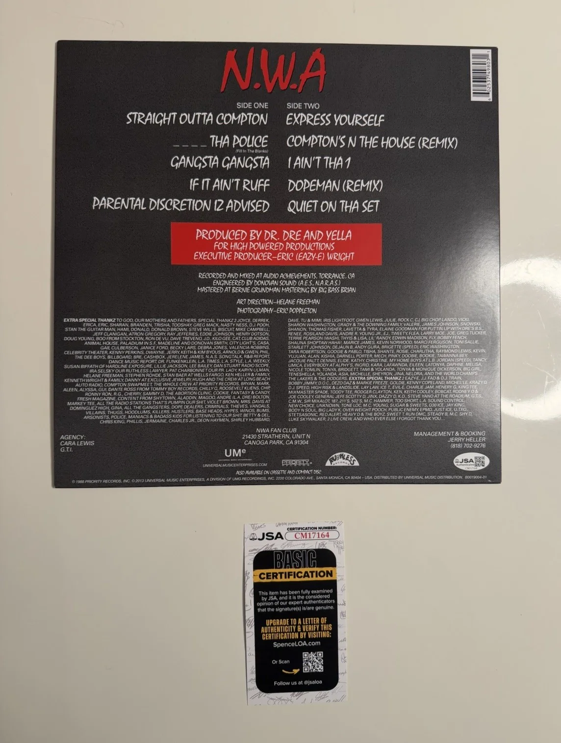 Ice Cube Straight Outta Compton Autographed Vinyl Record N.W.A. JSA COA, image 2