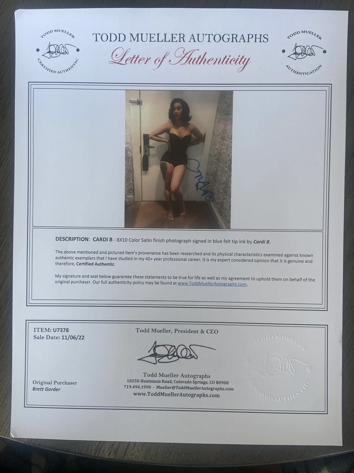 Cardi B Signed photo 8x10 Authentic Letter Of Authenticity Autographed COA, изображение 2