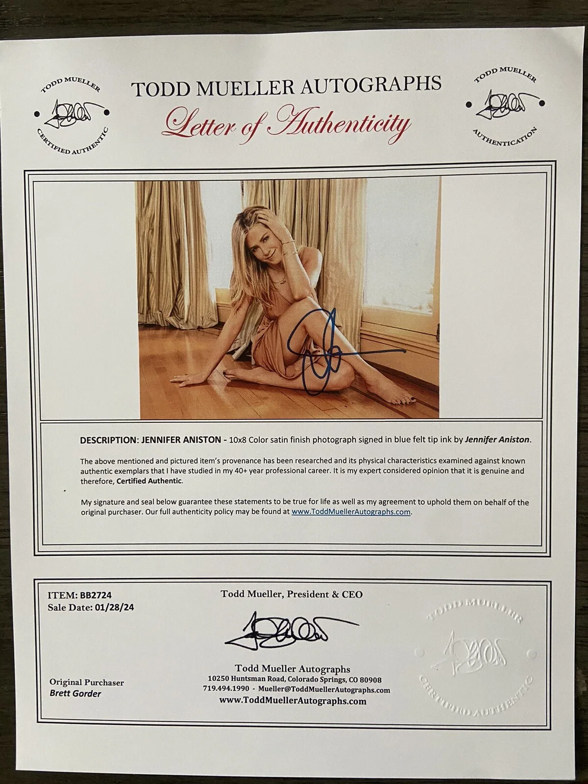 Jennifer Aniston — Jennifer Aniston Signed Autograph Photo 8x10 Authentic Letter Of Authenticity, изображение 2