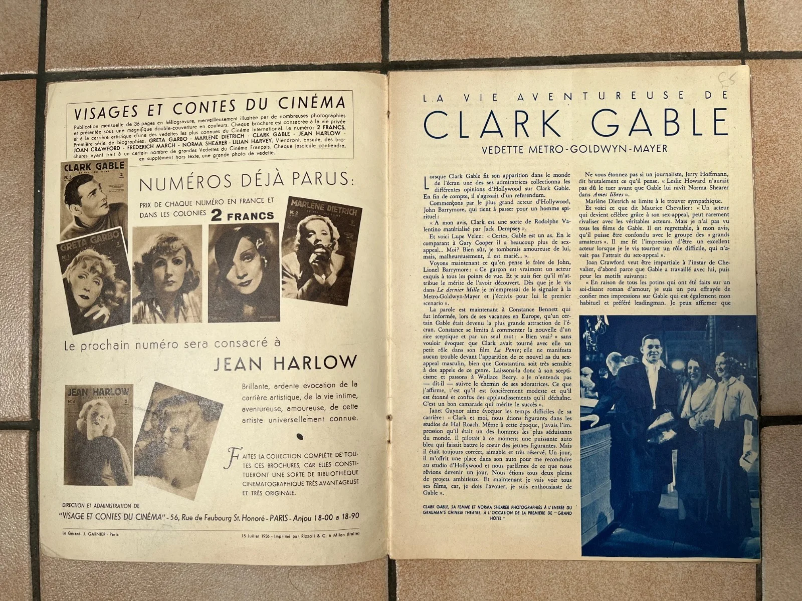 Vintage CLARK GABLE 'Sa Vie SesFilms' French Mag 1936, image 4