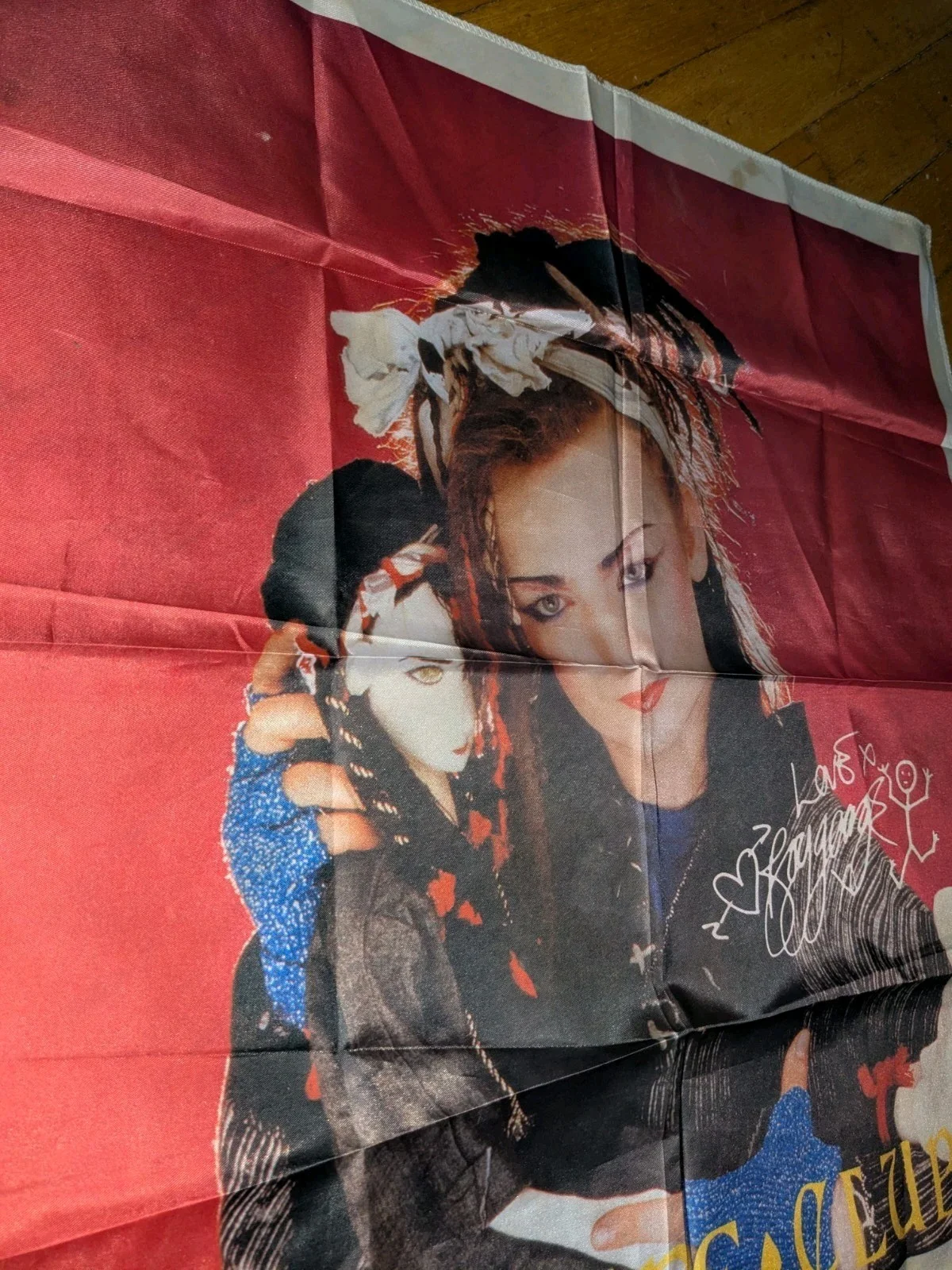 Vintage 1984 Rare Boy George Culture Club Banner Flag Wall Hanging 21" X 21", изображение 2