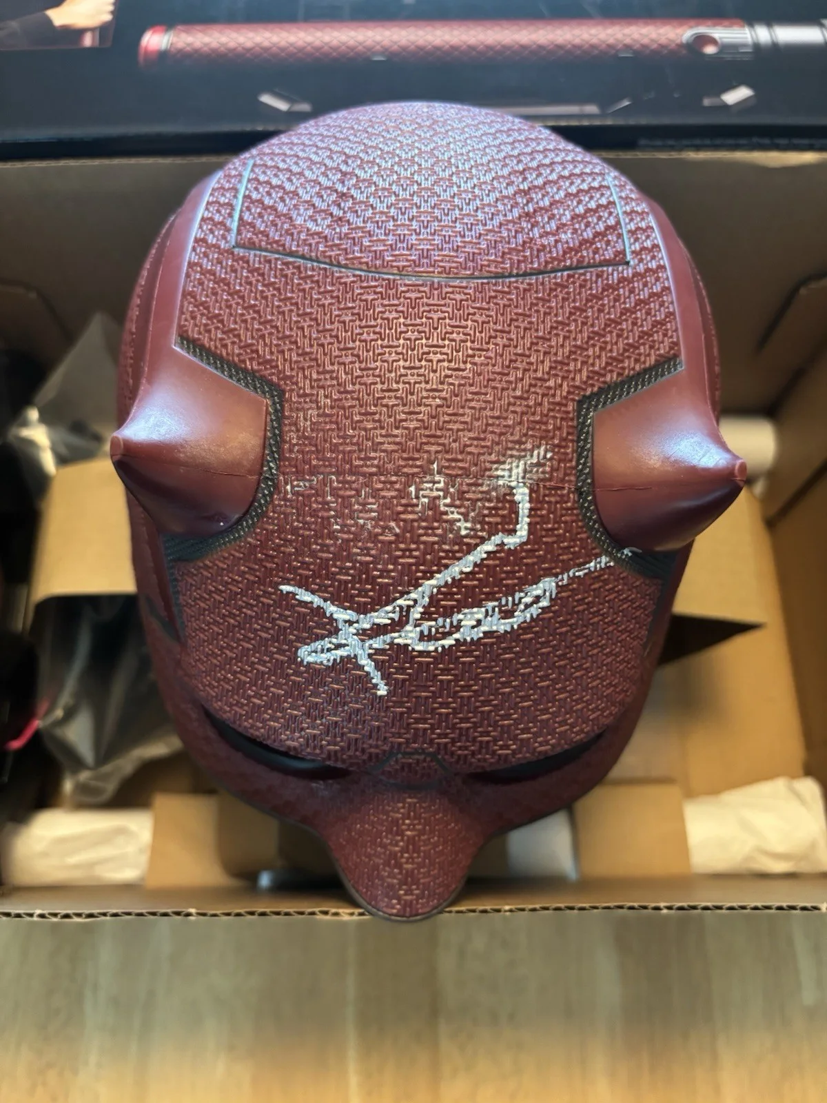 CHARLIE COX SIGNED DAREDEVIL BORN AGAIN MASK MARVEL LEGENDS AUTO JSA COA, image 2