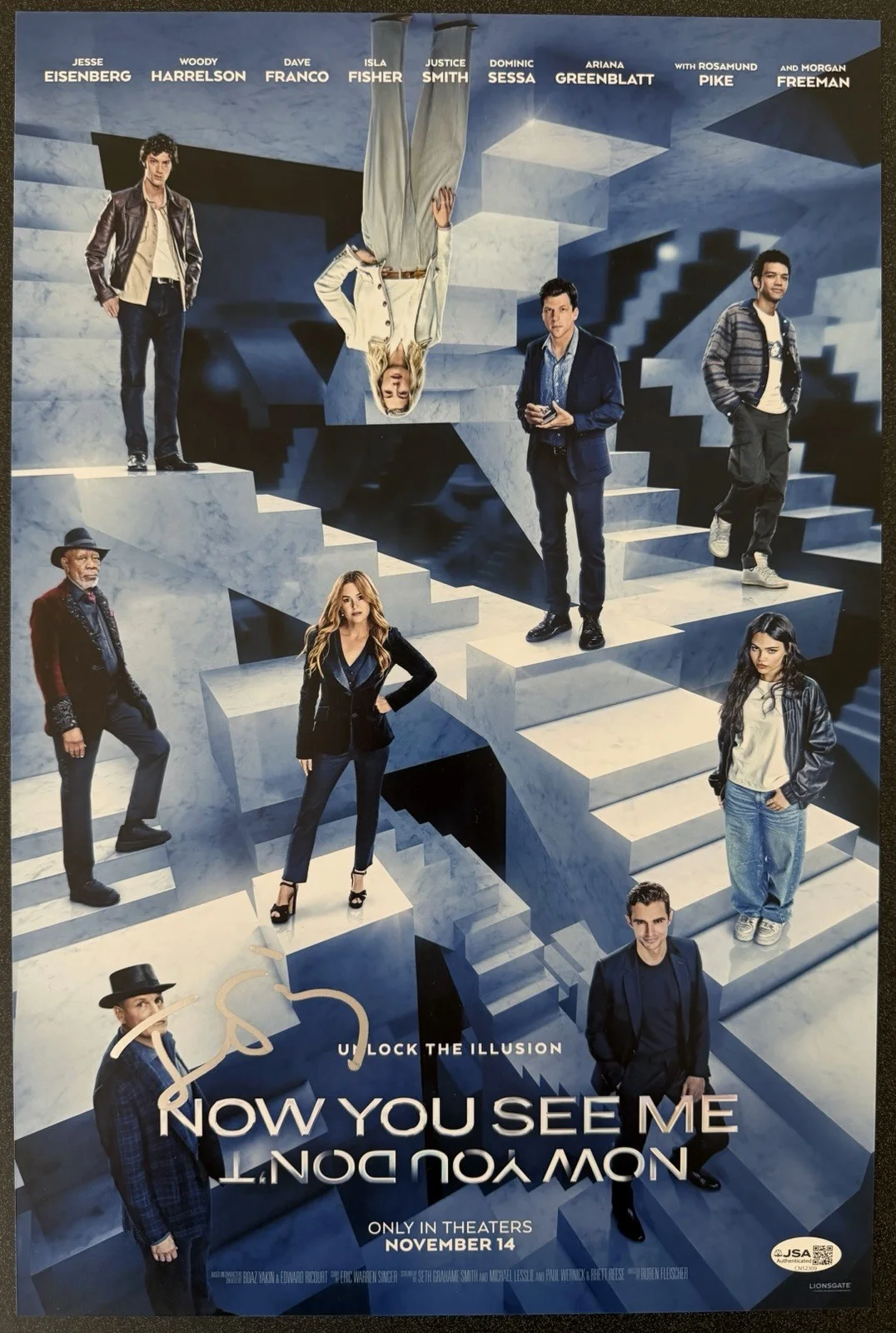 JESSE EISENBERG SIGNED ‘NOW YOU SEE ME’ 12X18 MOVIE POSTER “ATLAS” JSA COA, изображение 2