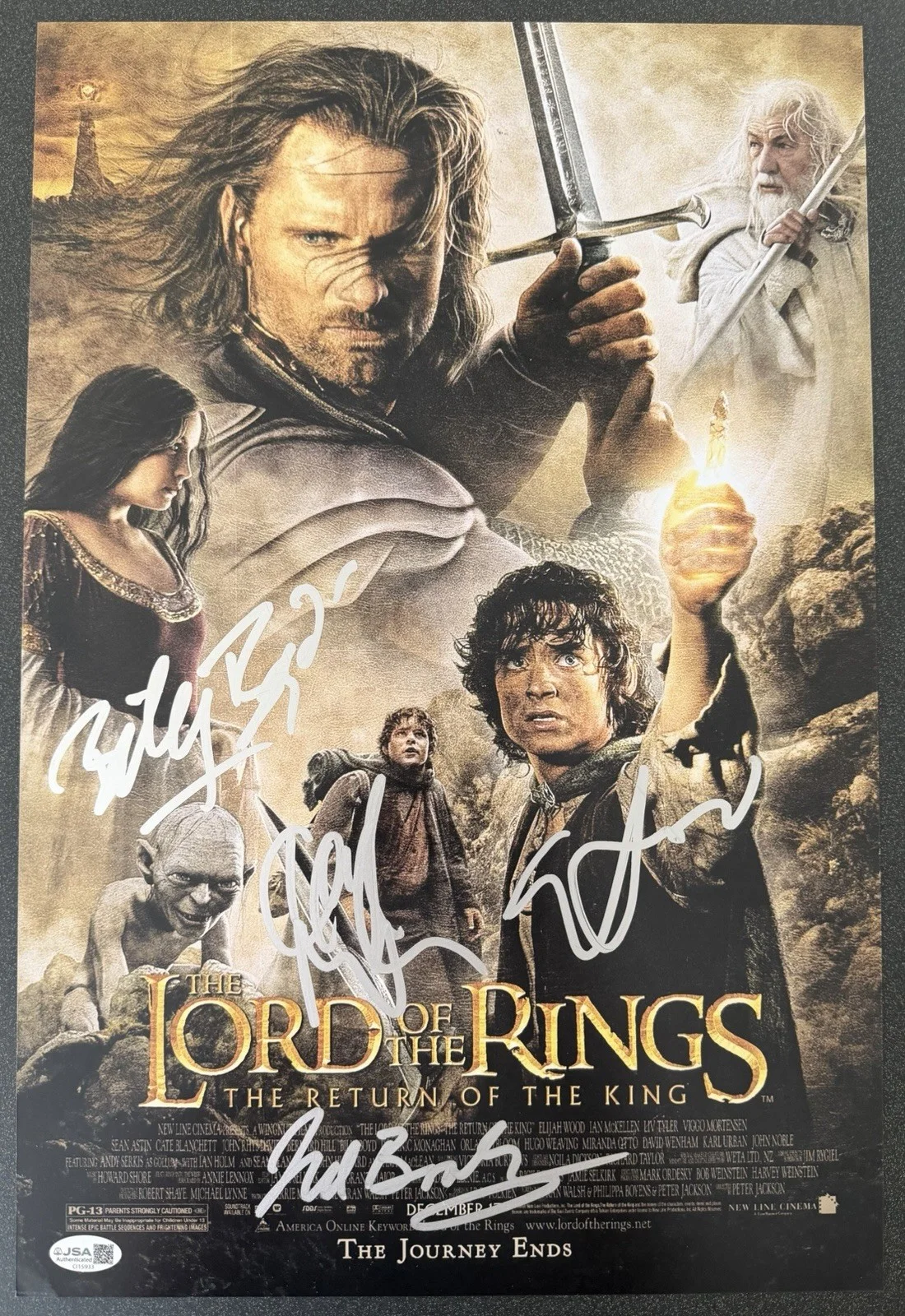 ELIJAH WOOD +3 SIGNED LOTR: THE RETURN OF THE KING SIGNED 12X18 POSTER JSA COA, изображение 2